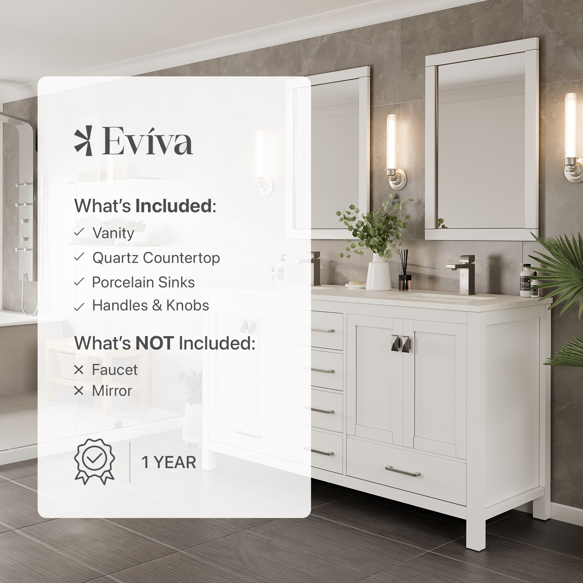 London Double Sink White Bathroom Vanity with Carrara Quartz Countertop