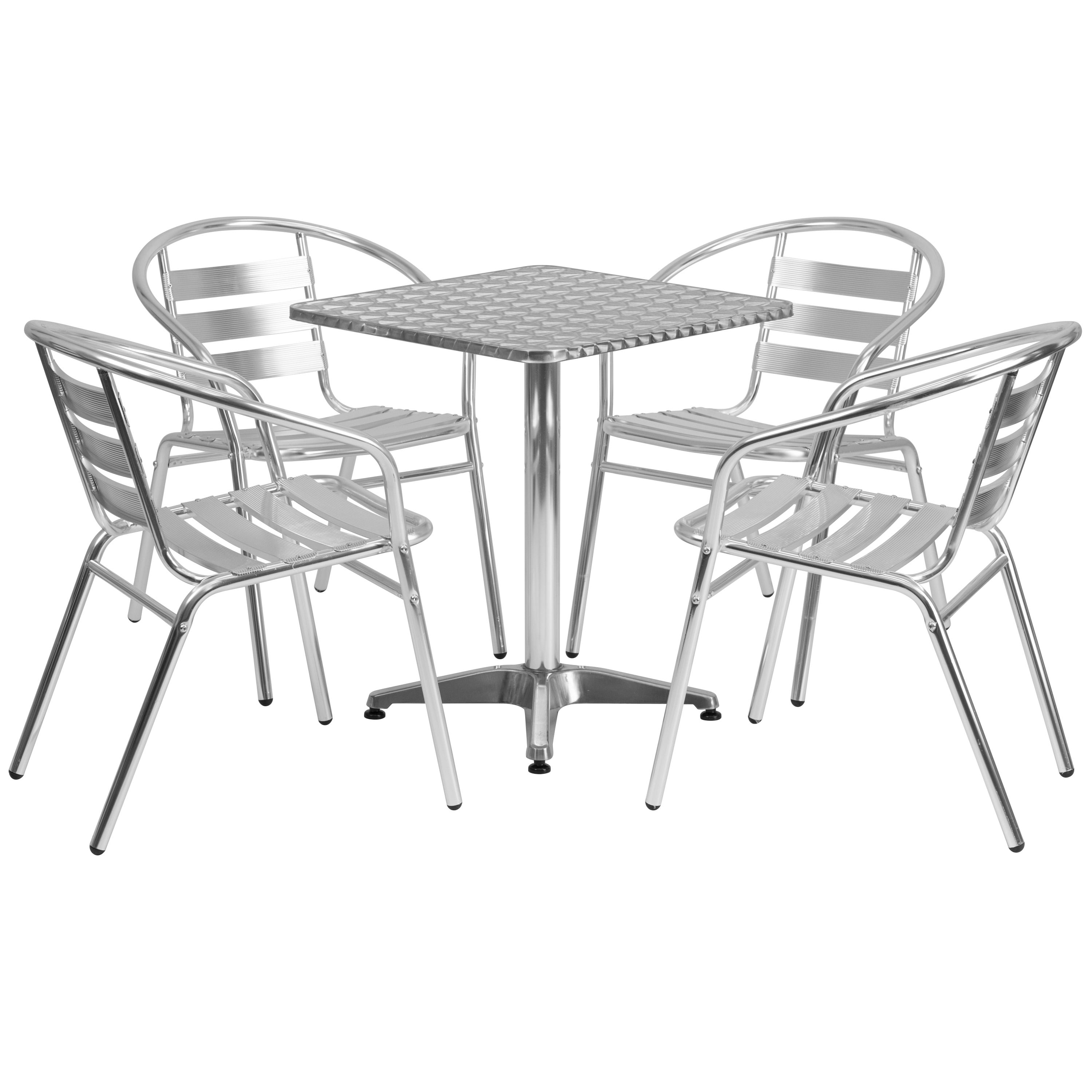 Flash Furniture 889142012573 Lila 5 -Piece Aluminum Patio Dining Set Steel Square Table with 4 Stackable Stationary Chairs