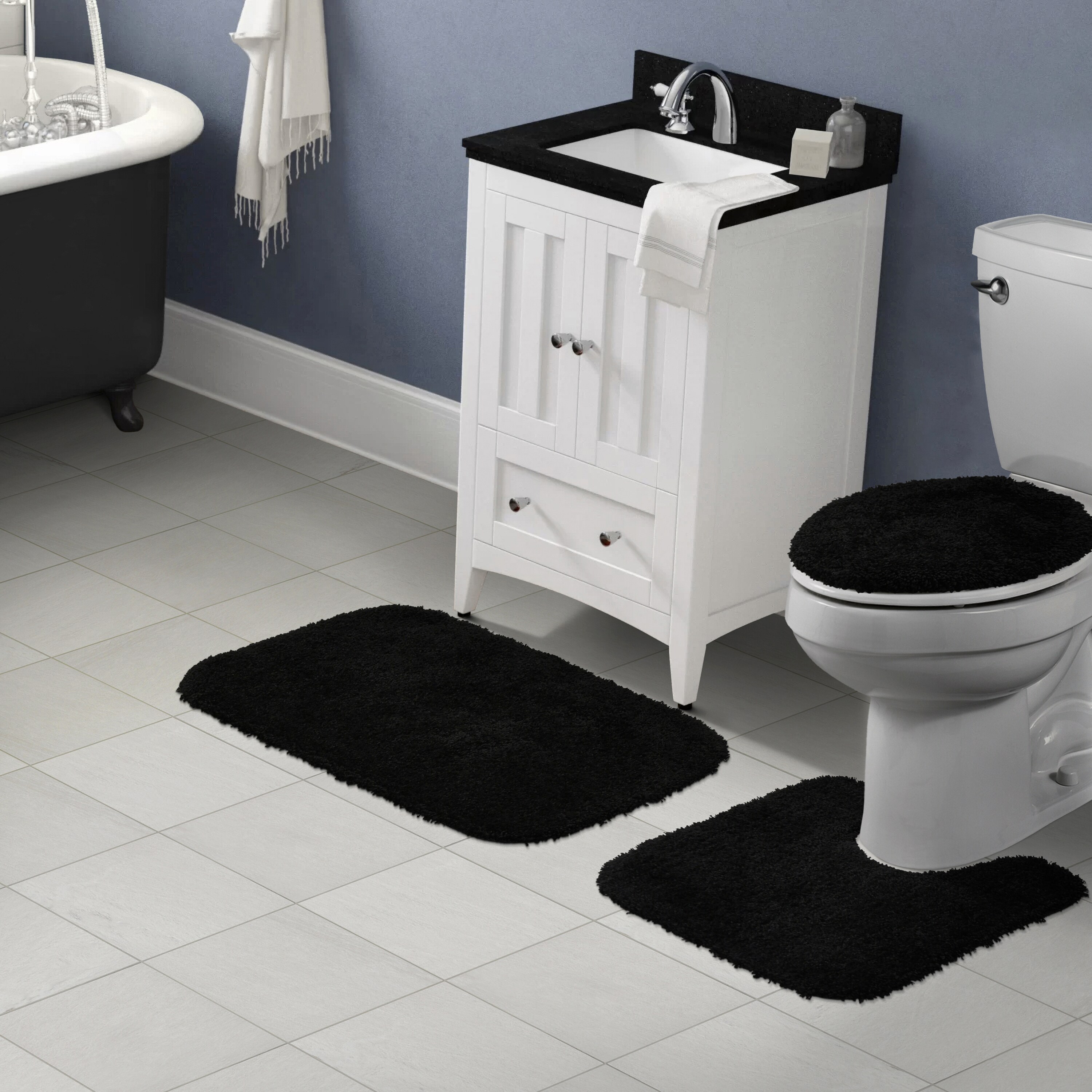 Garland Rug BA100W3P02J9 Serendipity 21-in x 34-in Black Nylon Bath mat set
