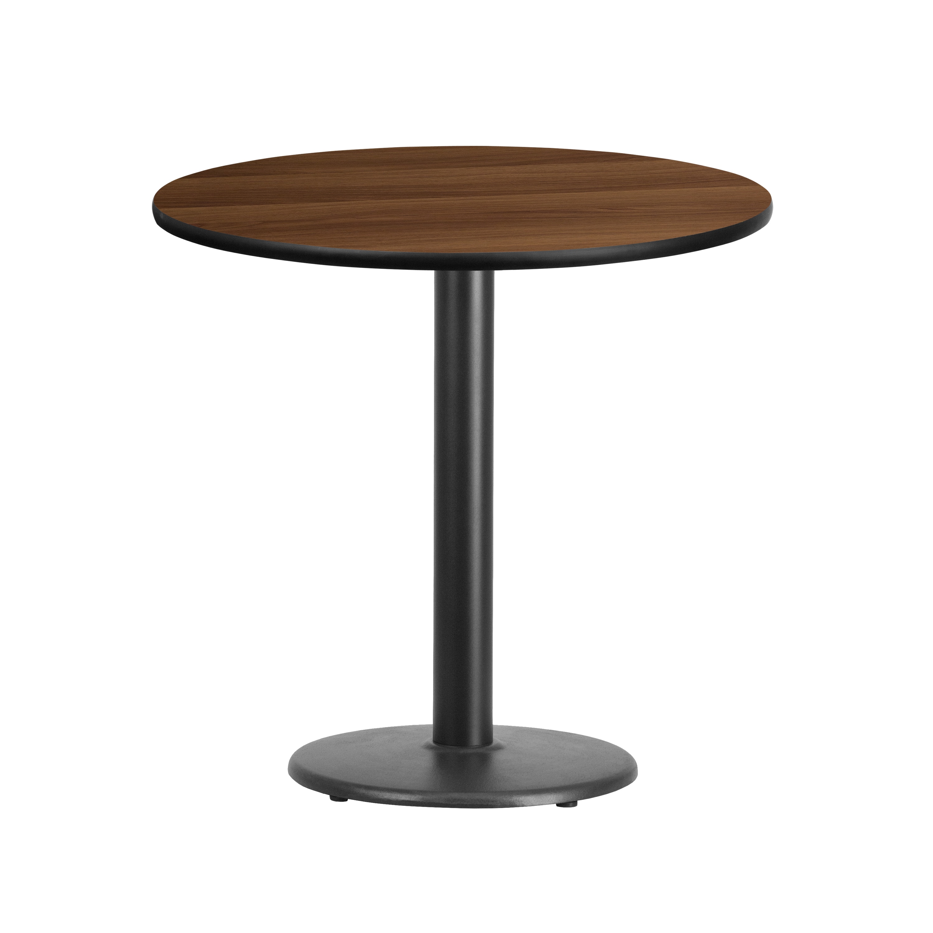 Flash Furniture 889142006299 Walnut Round Contemporary/Modern Dining Table, Wood veneer with Black Metal Pedestal Base 30-in L x 31.13-in H