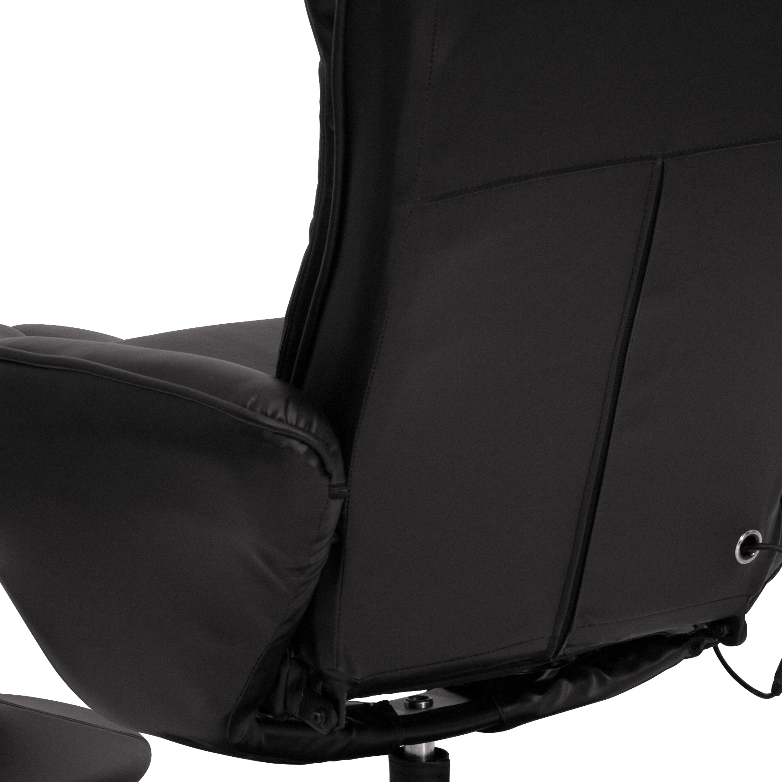 Black Leather Swivel Recliner with Ottoman and Massage