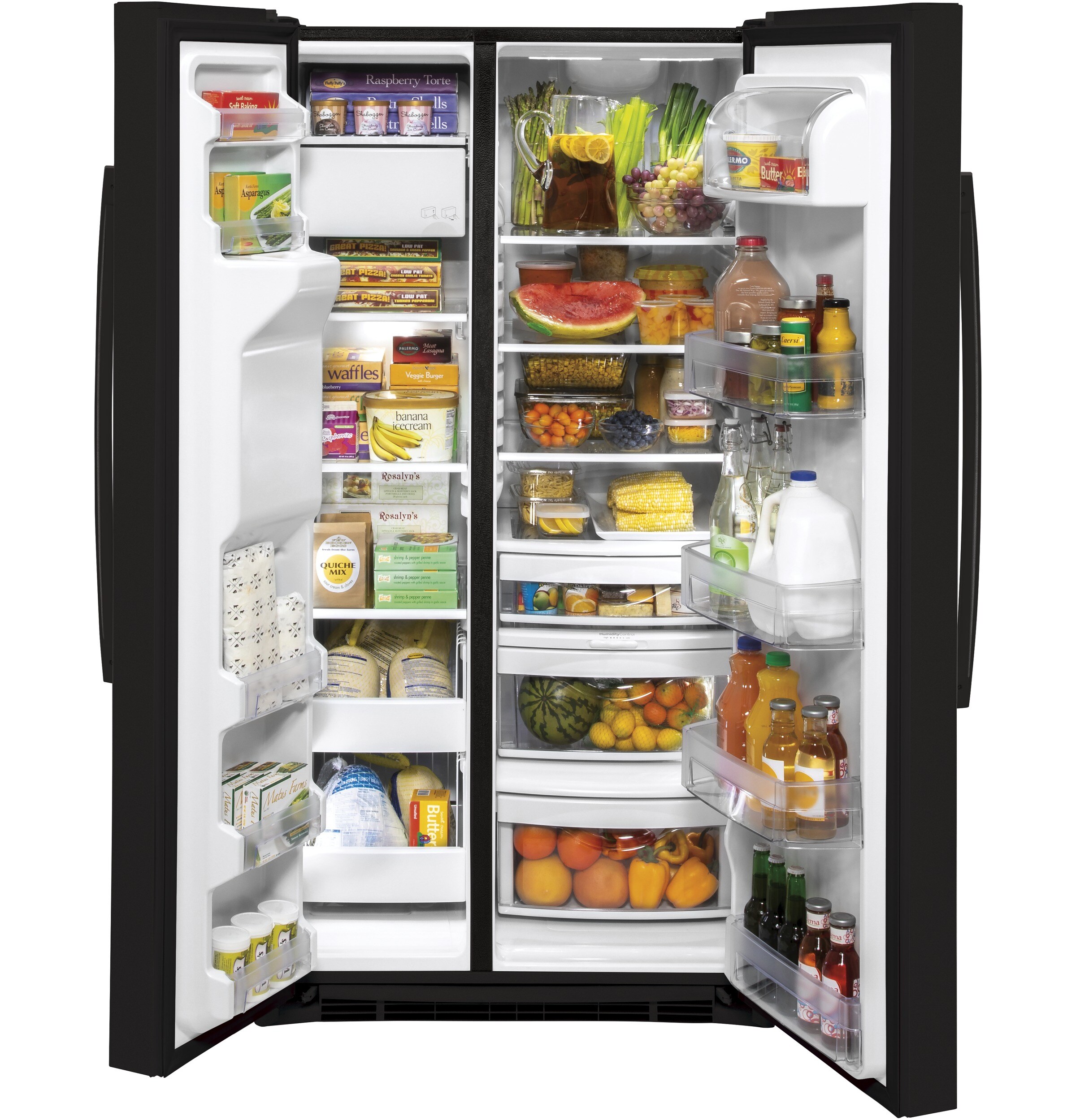 GE 25.1-cu ft Side-by-Side Refrigerator with Ice Maker (Black) in the ...