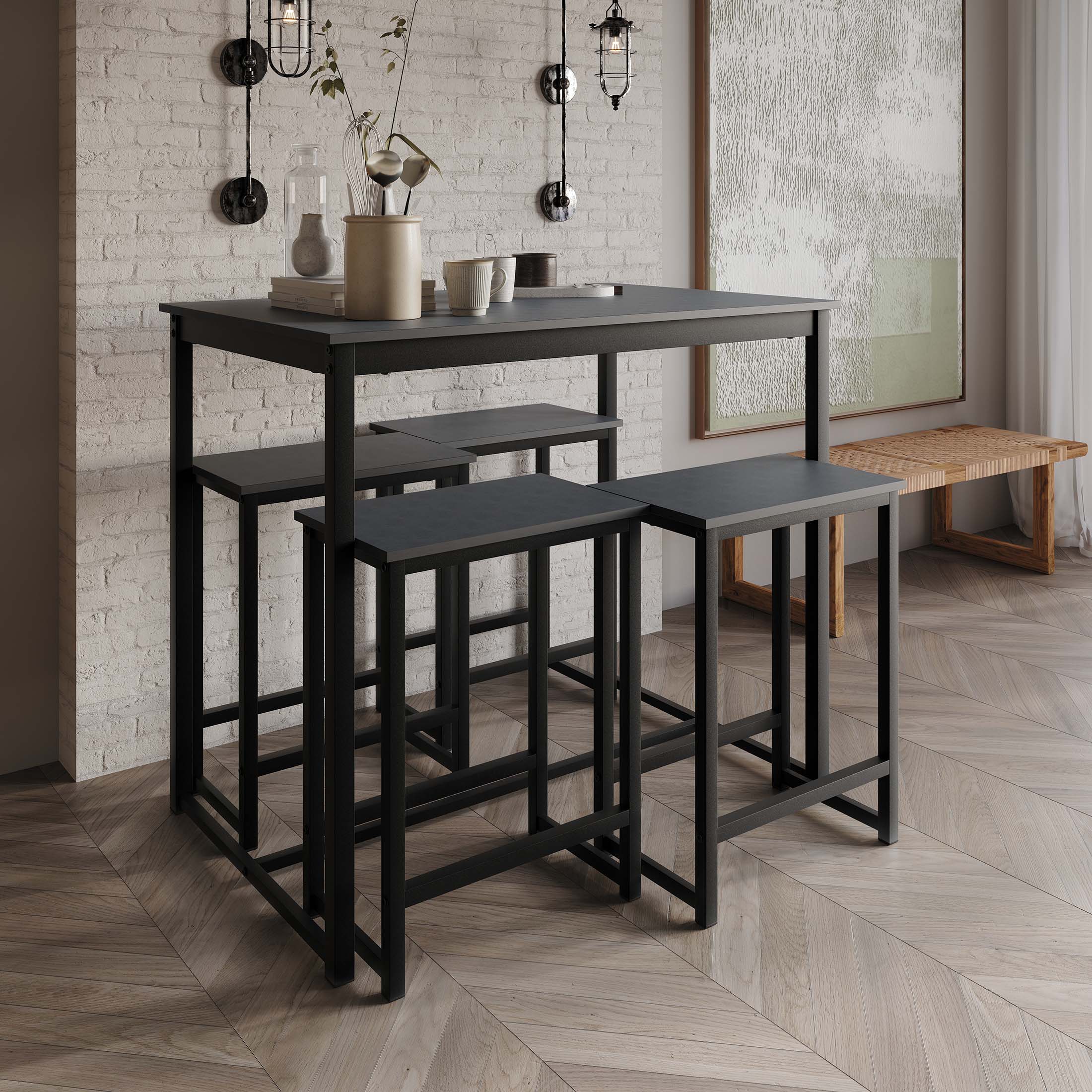 CasePiece CM671T40-BK-MT-5X Black Contemporary/Modern Dining Room Set with Rectangular Table ( Seats 4 )