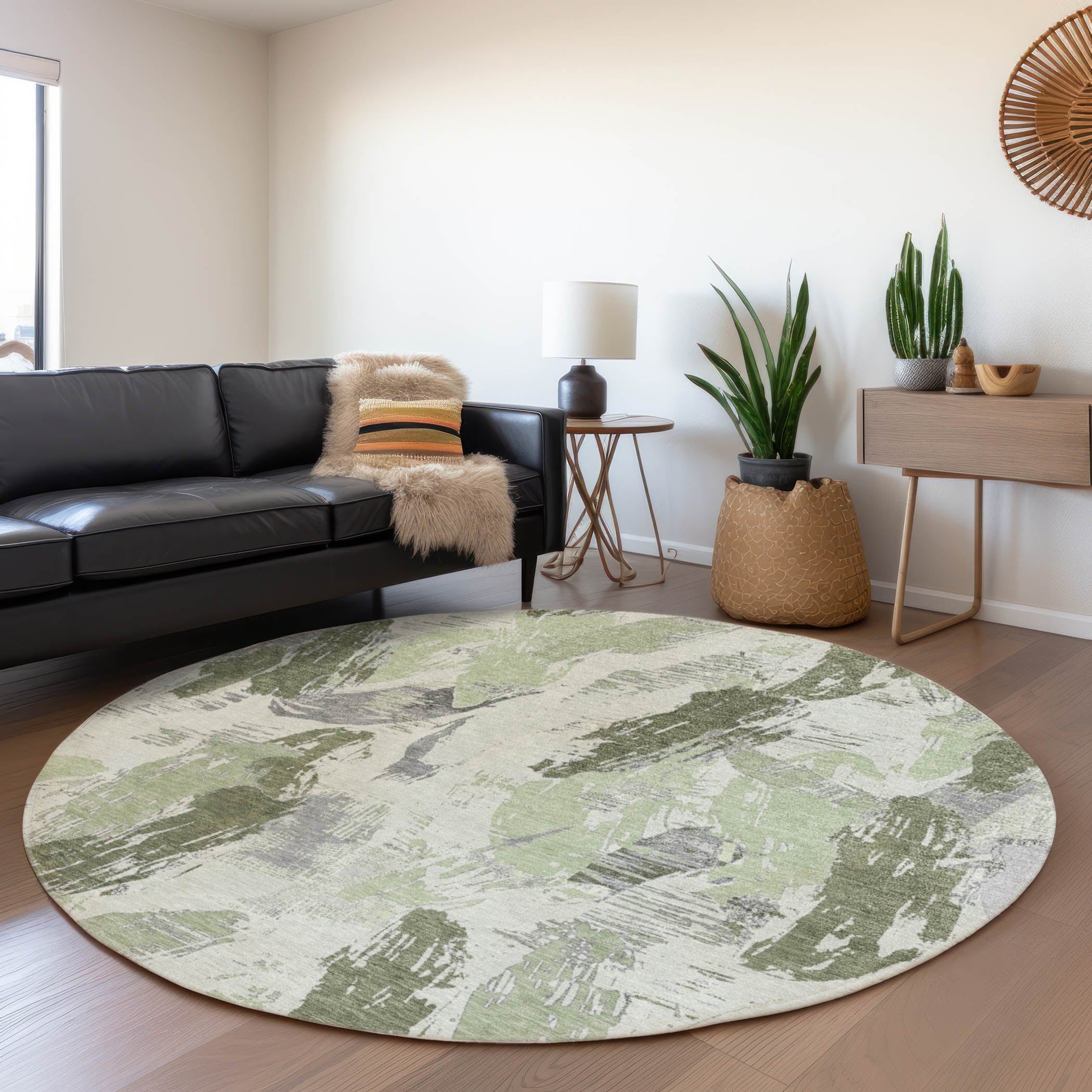Addison Rugs ACN1596AL8RO Chantille ACN1596AL 8 x 8 (ft) Polyester Aloe Round Indoor/Outdoor Geometric Machine washable Area rug