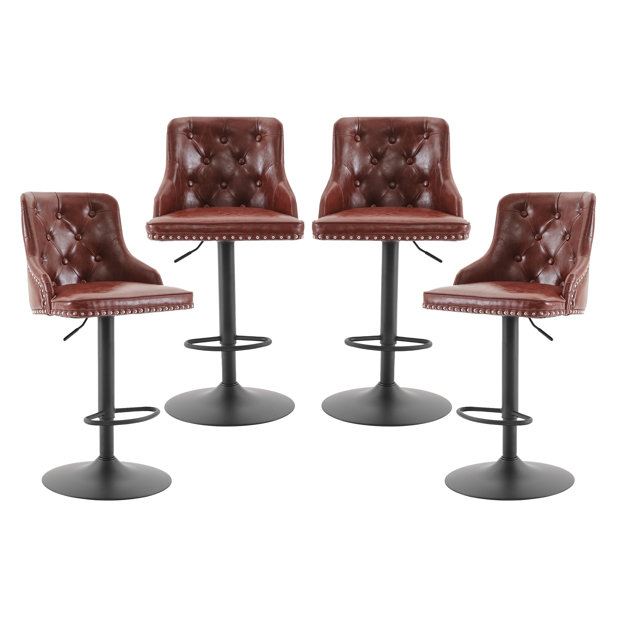 JEAREY PUGBY-27-2-BE Set of 4 Red 25-in H Bar height (28-in to 33-in) Square Seat Upholstered Swivel Metal Back Bar Stool Back