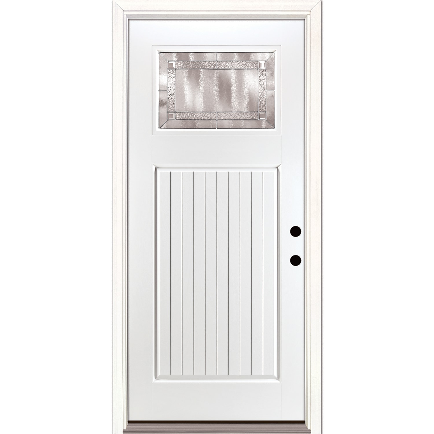 Feather River FLNI2GT0 Denton 36-in x 80-in x Fiberglass Craftsman Left-hand inswing Ready to Paint Unfinished Prehung Single door Front Door with Brickmould Insulating core Decorative glass