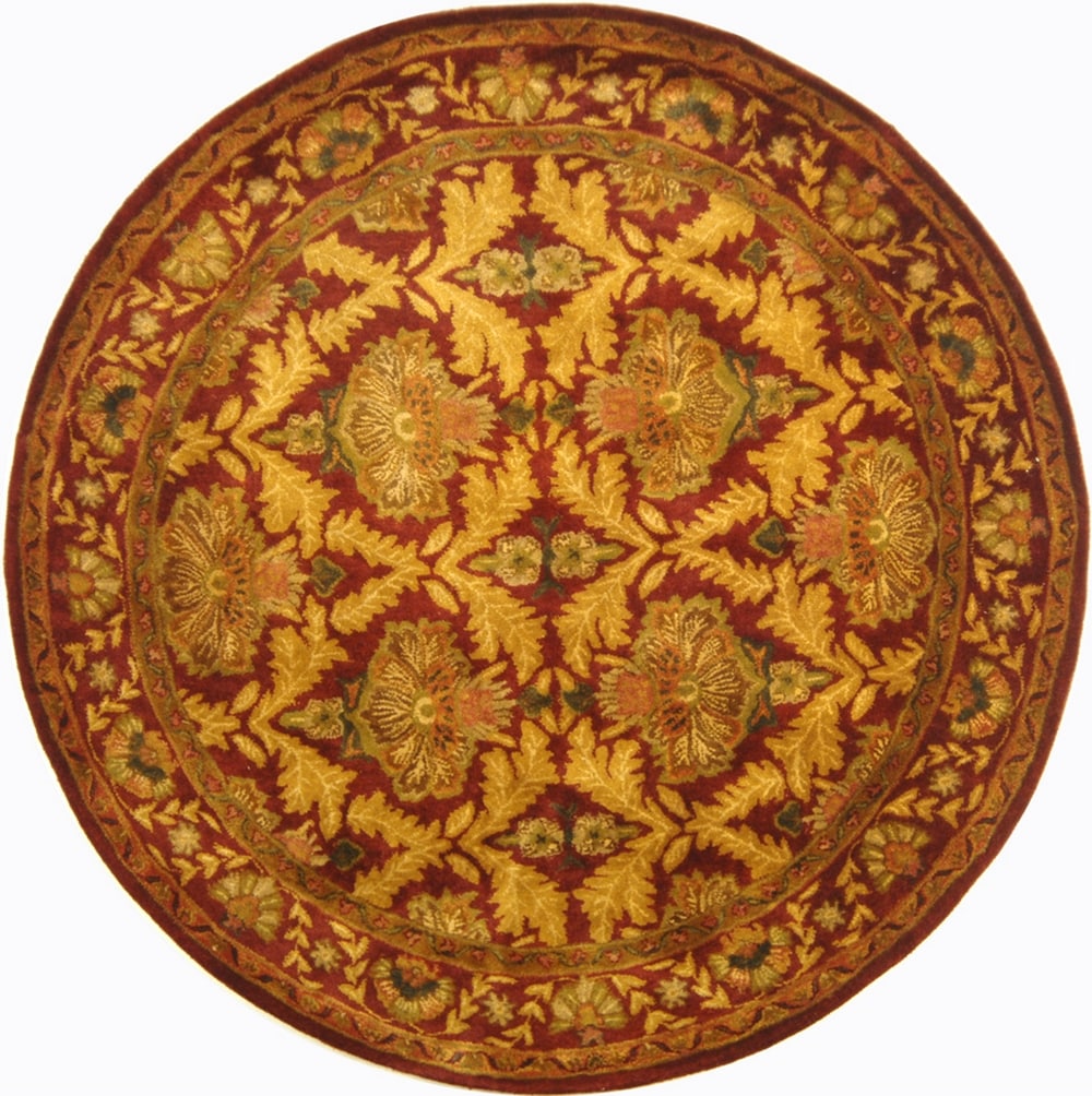 Safavieh AT54A-5R Antiquity Nevahad 5 x 5 (ft) Tufted Wool Wine/Gold Round Indoor Floral/Botanical Vintage Area rug