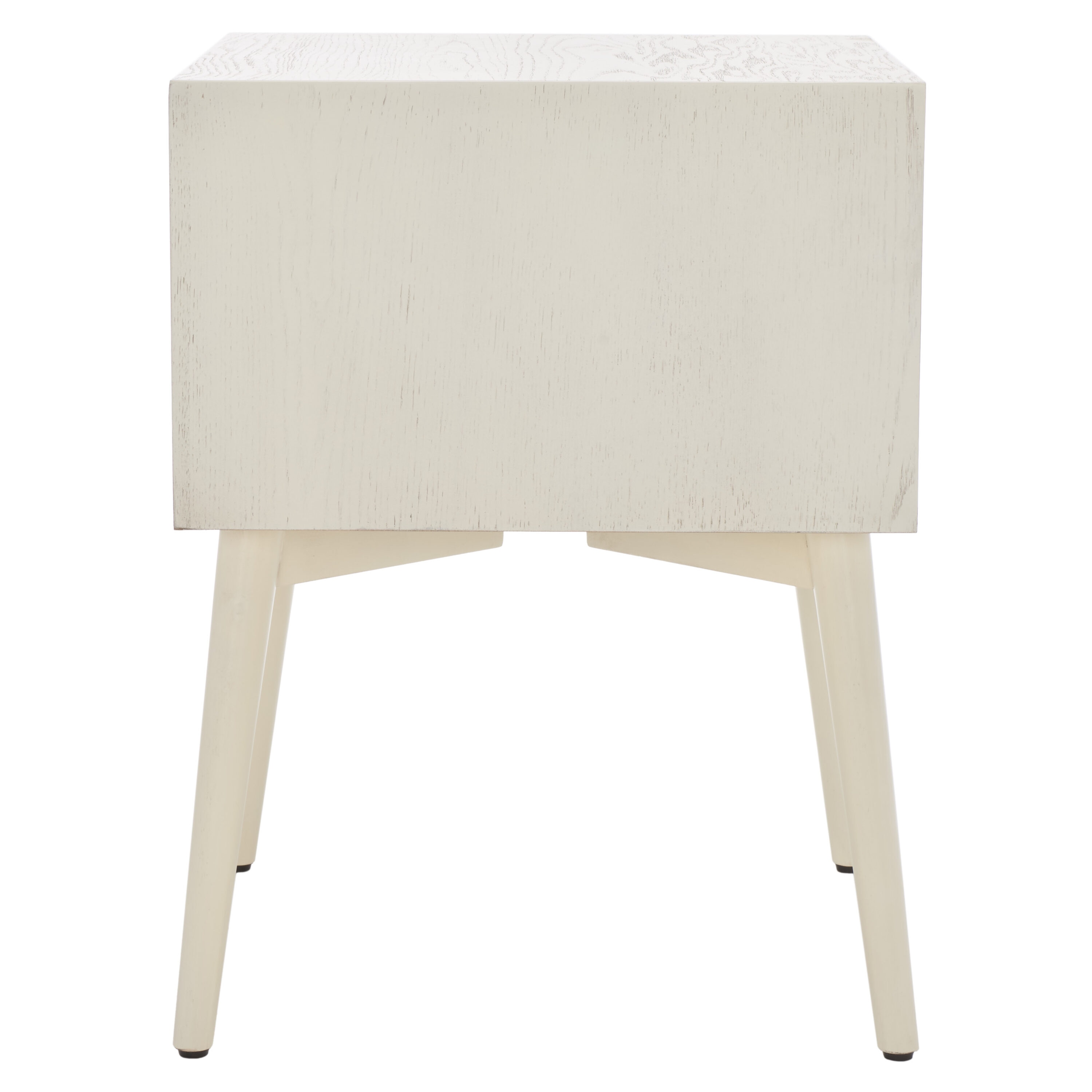 White Washed and Antique Gold 2 Drawer Mid-Century Nightstand