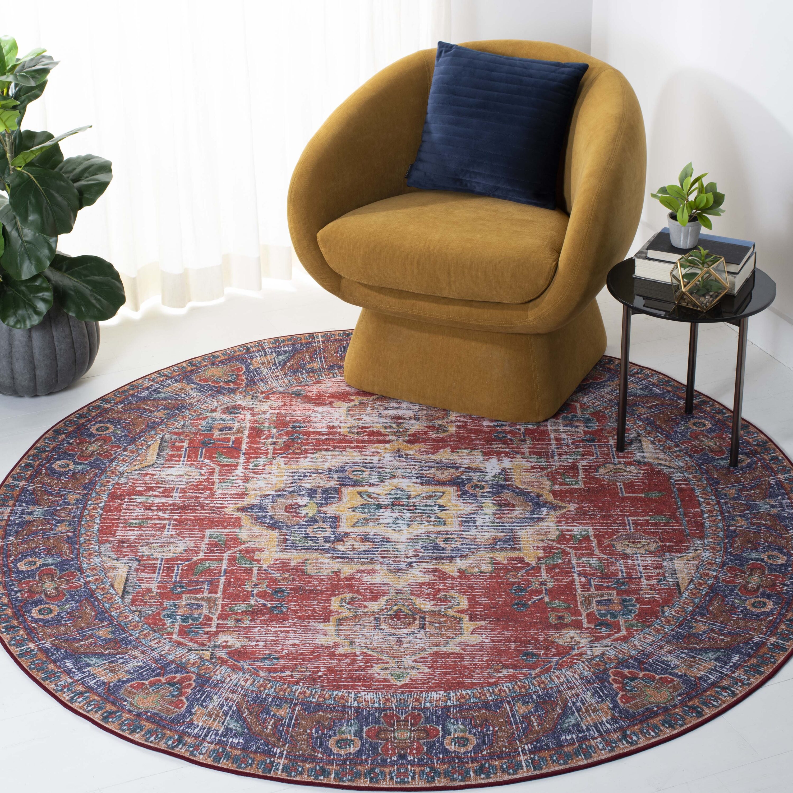 Safavieh TSN161Q-6R Tucson 6 x 6 (ft) Loomed Polyester Red/Navy Round Indoor Border Machine washable Area rug