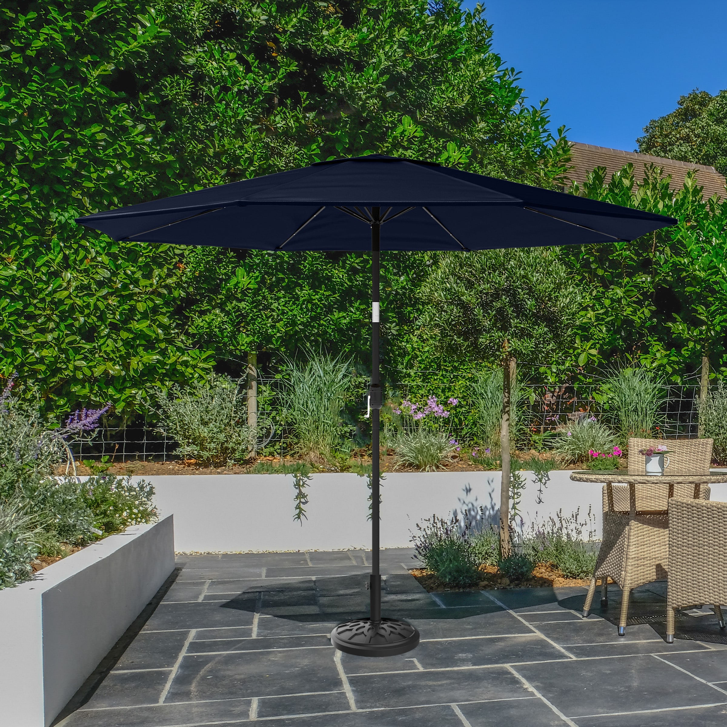 Navy Blue 10-Foot Patio Umbrella with Solar LED Lights
