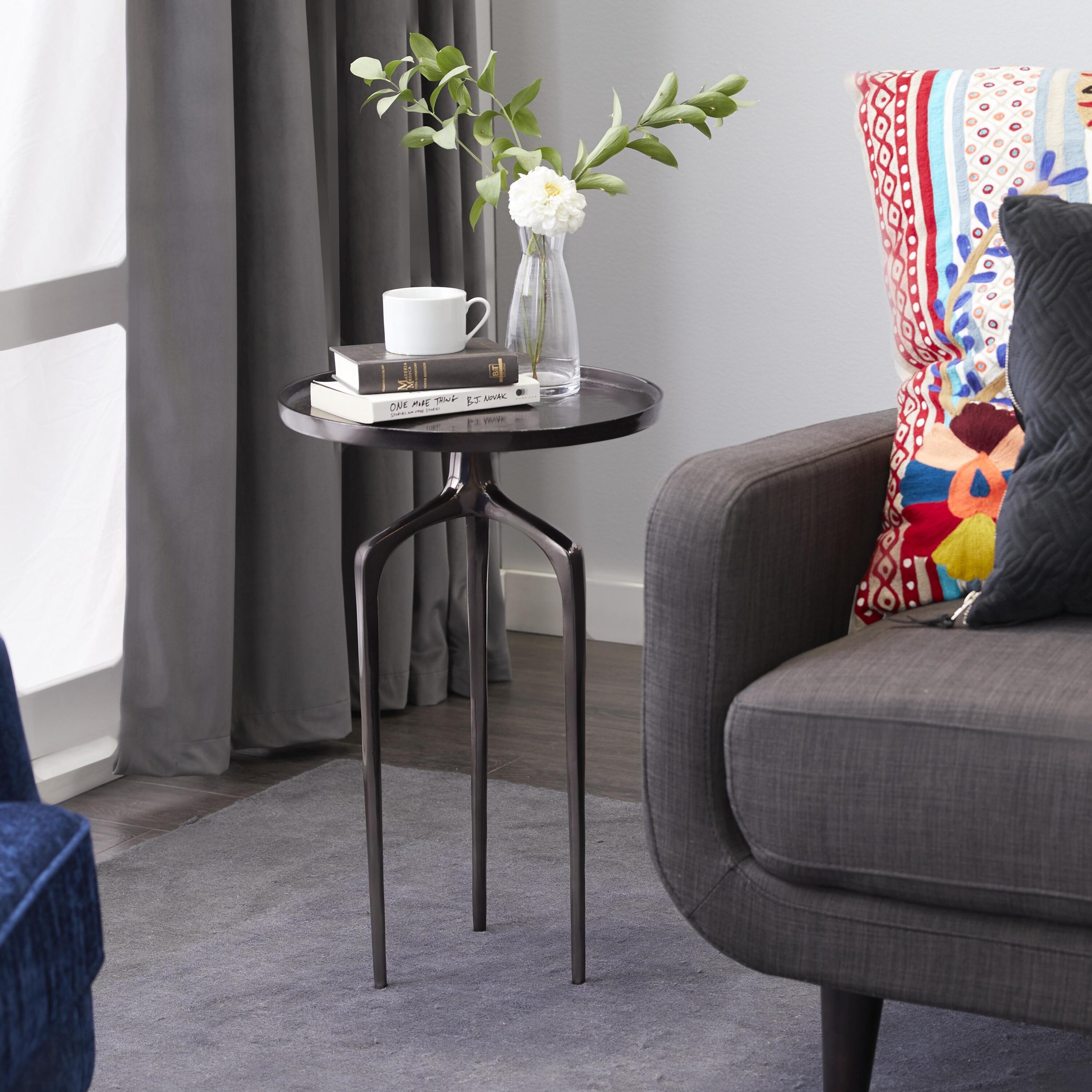 Grayson Lane 84042 16-in W x 25-in H Black Tray Inspired Top with 3 Tripod Legs Metal Round Modern End Table