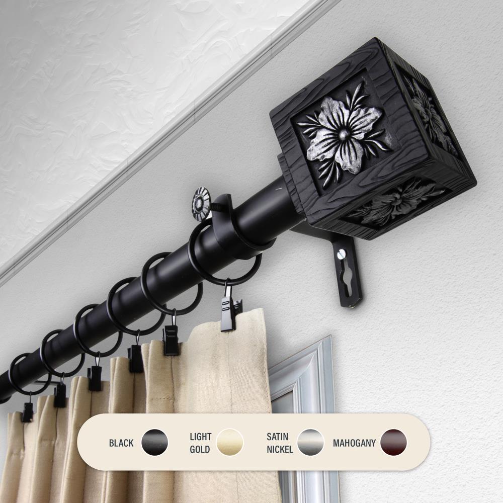 Hart & Harlow L100-67-662 1-in Orie 66-in to 120-in Black Steel Single curtain rod with Finials