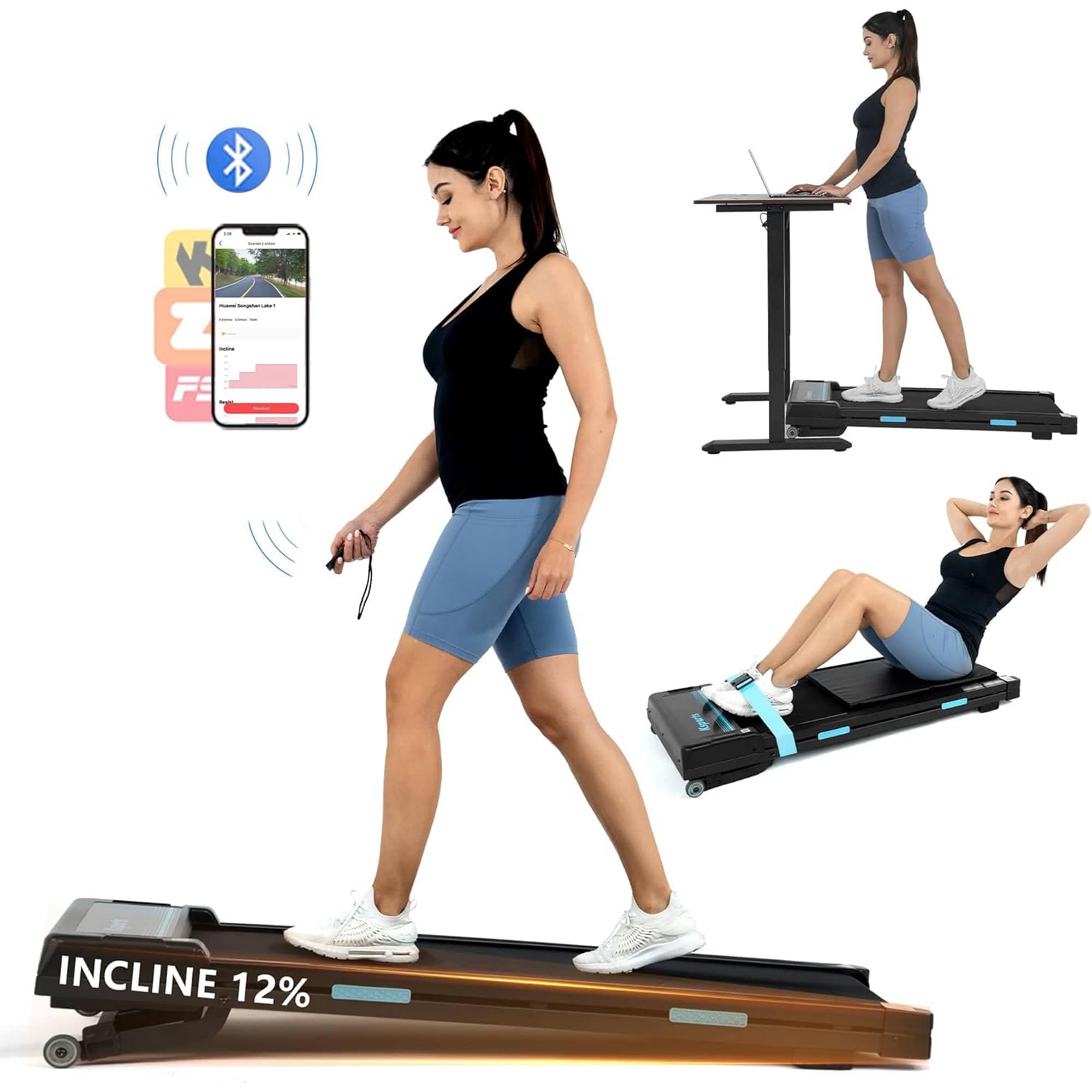 KSPORTS 411272 Under Desk Walking Pad Treadmill with Auto Incline and Wheels 2.5 HP