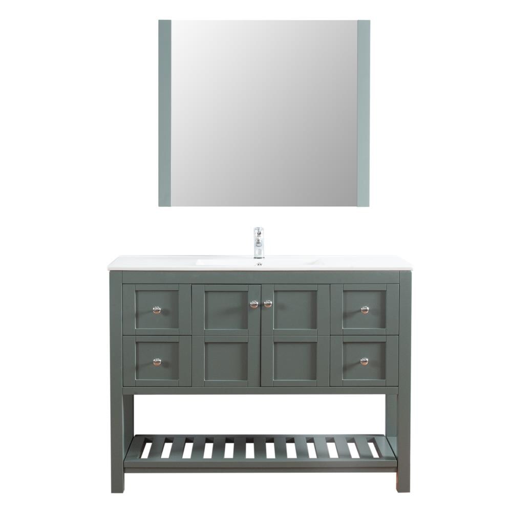 C.L.L Collections MH-48-C-MB-CG Manhattan 48-in Gray Single Sink Bathroom Vanity with White Ceramic Top (Mirror and Faucet Included)