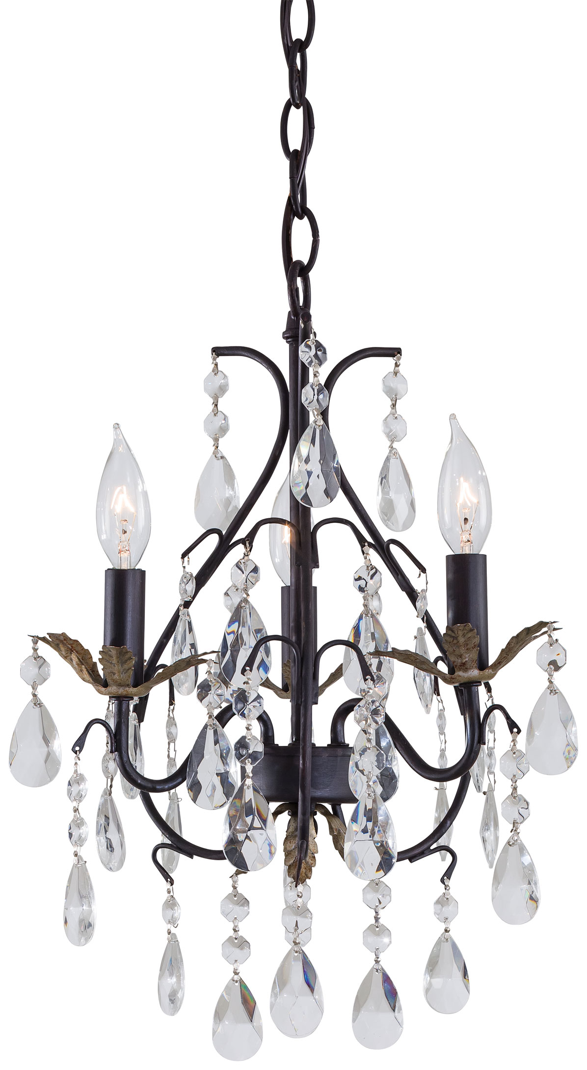 Castlewood Walnut and Silver Crystal Mini Chandelier, 3-Light