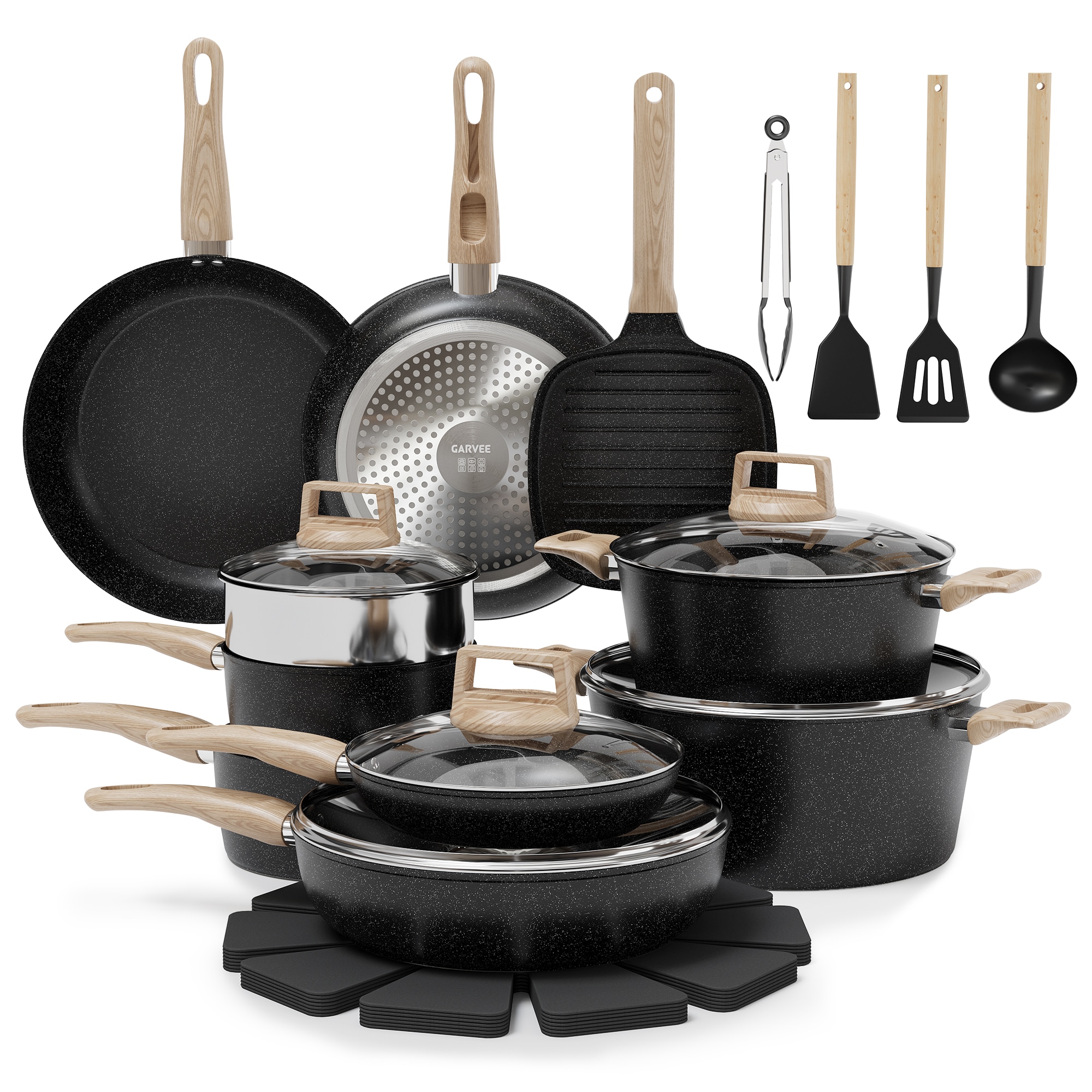 Garvee 14 Pcs Ceramic Nonstick Cookware Set Induction Pots and Pans for Kitchen