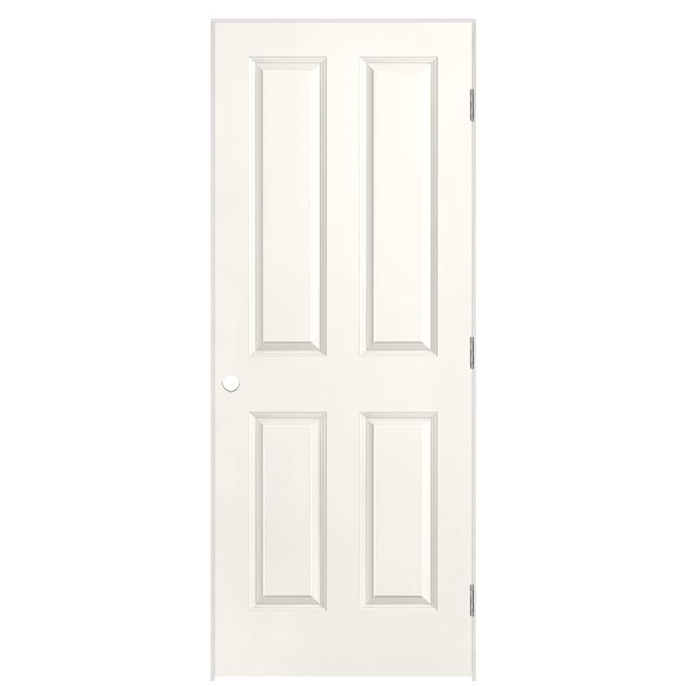 Masonite 1316465 32-in x 80-in Snowstorm Solid core 4 panel square Left hand Smooth Prefinished Molded composite Flat Jamb Single Prehung Interior Door