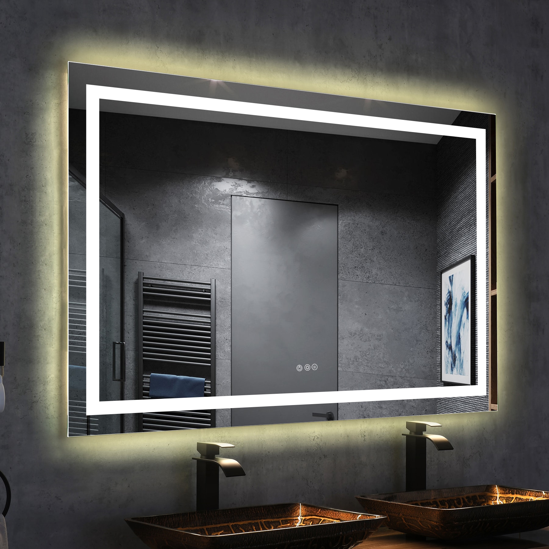 WELLFOR Bathroom Mirror 72-in W x 36-in H LED Lighted Orange Stripe ...