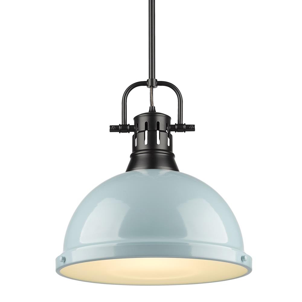 Matte Black and Seafoam Glass Bowl Pendant Light