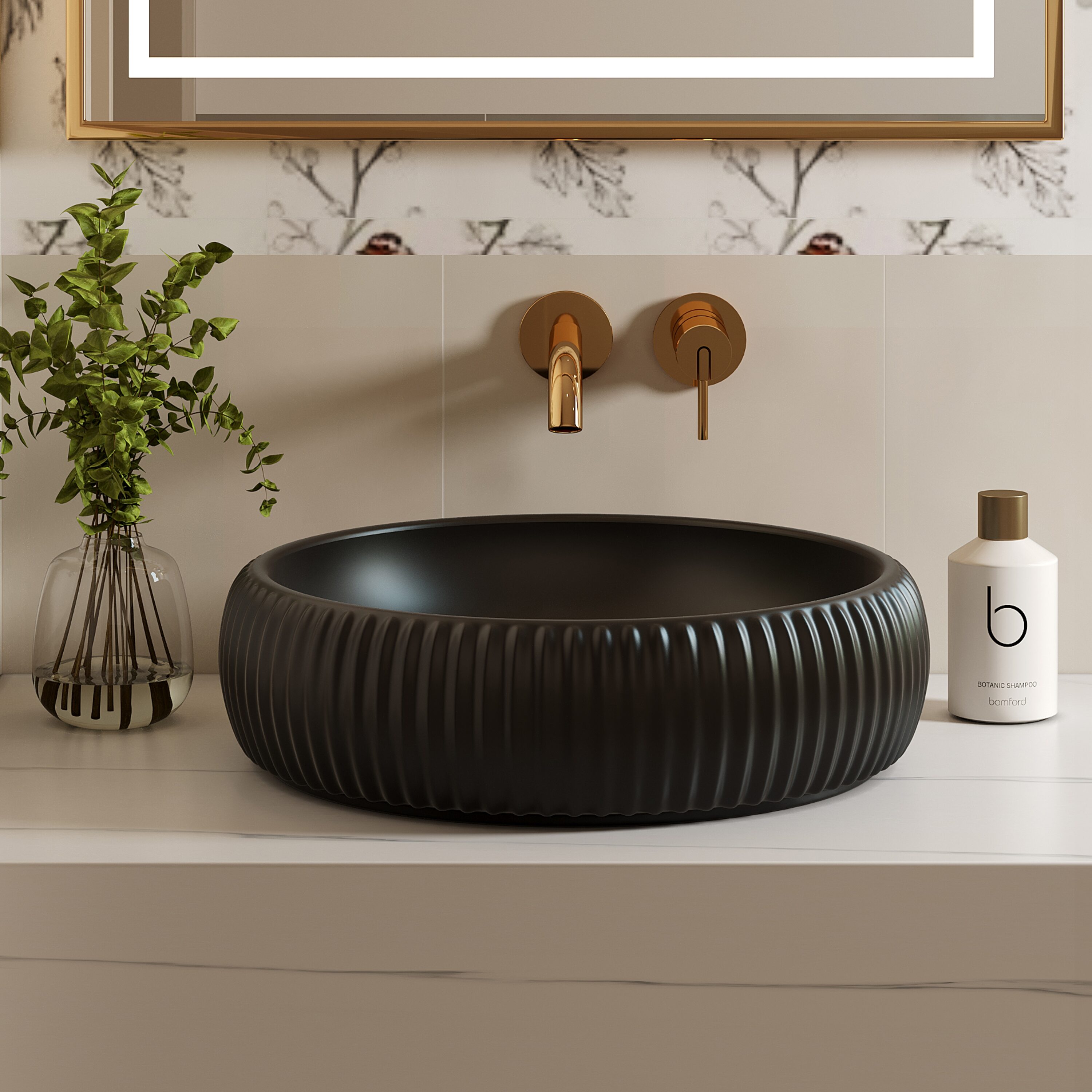 ELLAI Vitreous China Vessel Round Modern Matte Black Bathroom Sink (16. ...