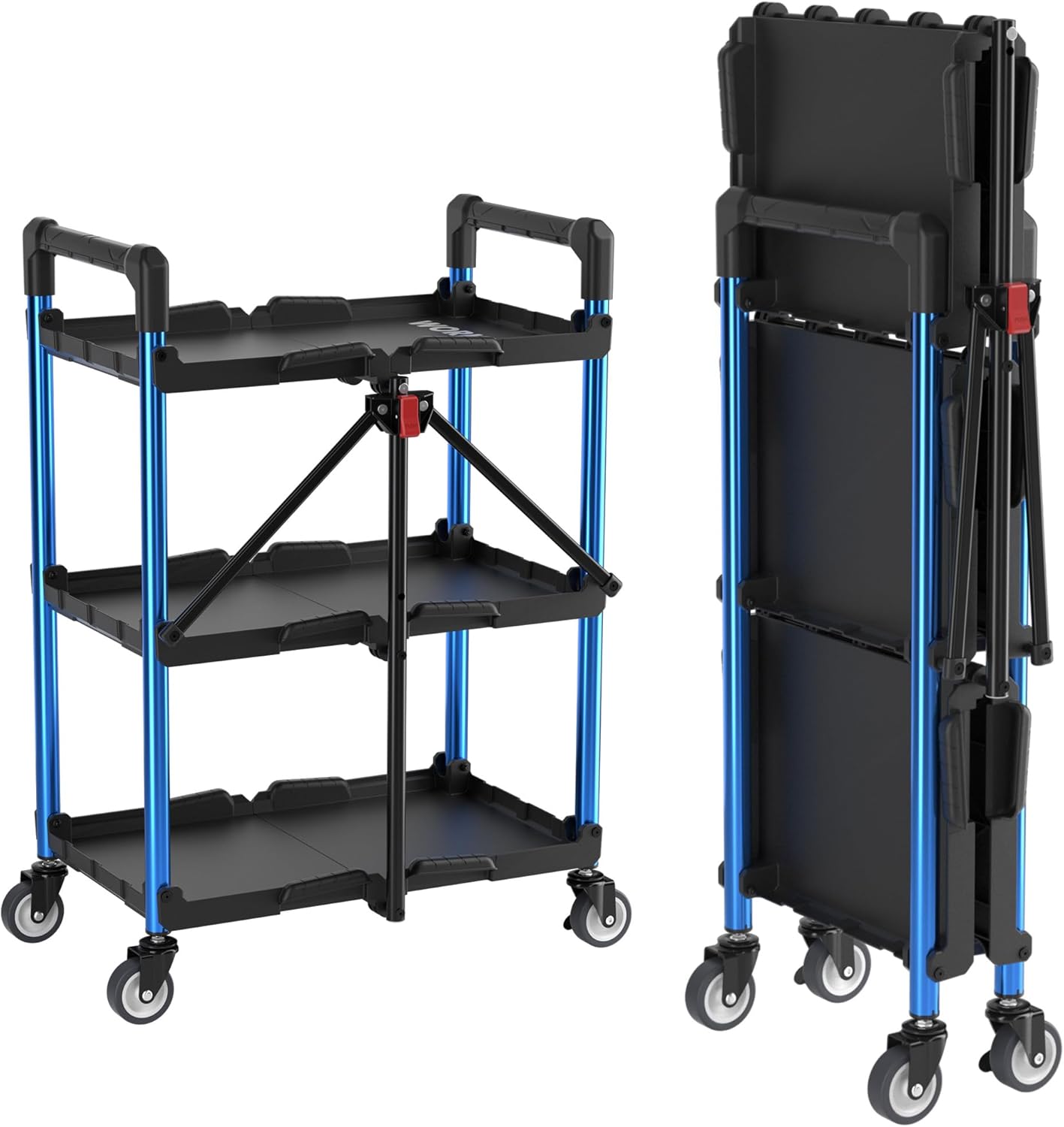 EFCUT Collapsible Utility Cart 3 Tier Foldable Rolling Cart with Wheels No Assembly Portable Service Cart 210 lb Capacity for Garage Office Warehouse Home