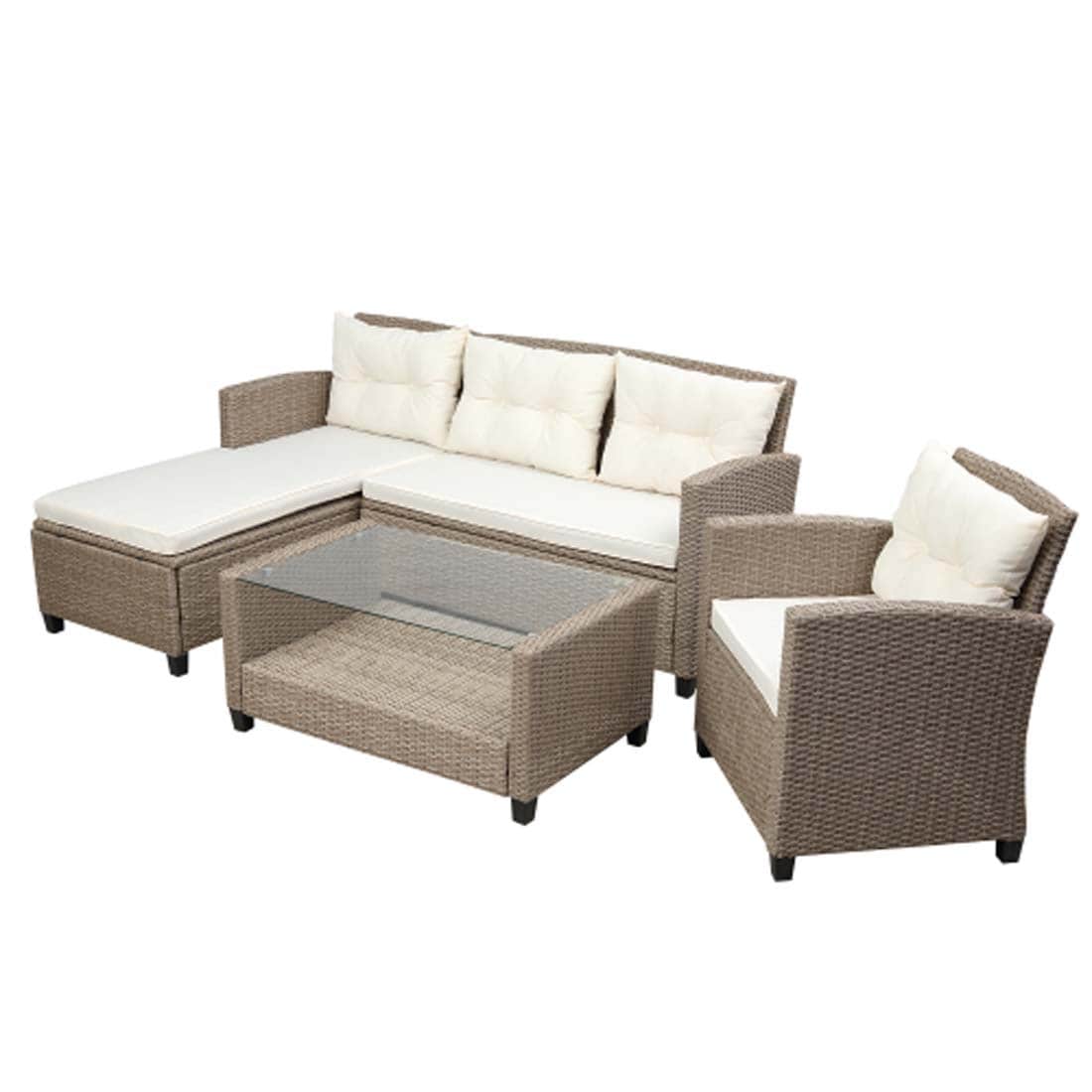 Damerin N7CS88 4 -Piece Rattan Patio Sofa Conversation Set with Off-white Cushions