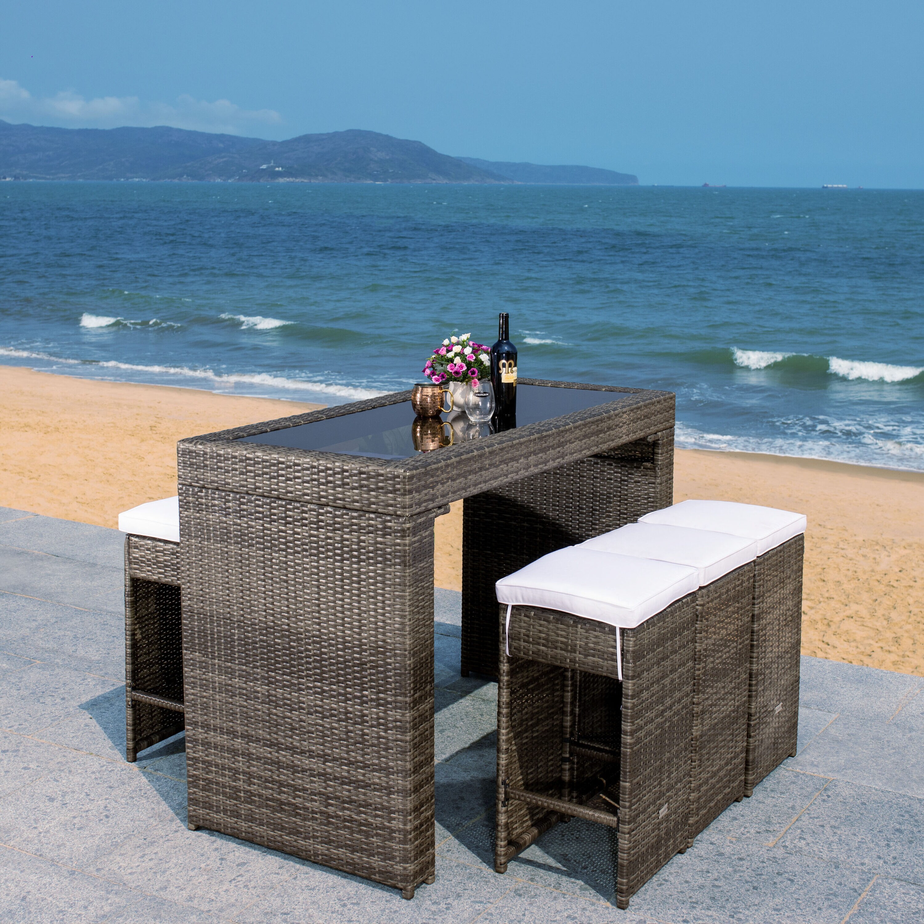 Hutton 7-Piece Gray Brown and White Outdoor Dining Set