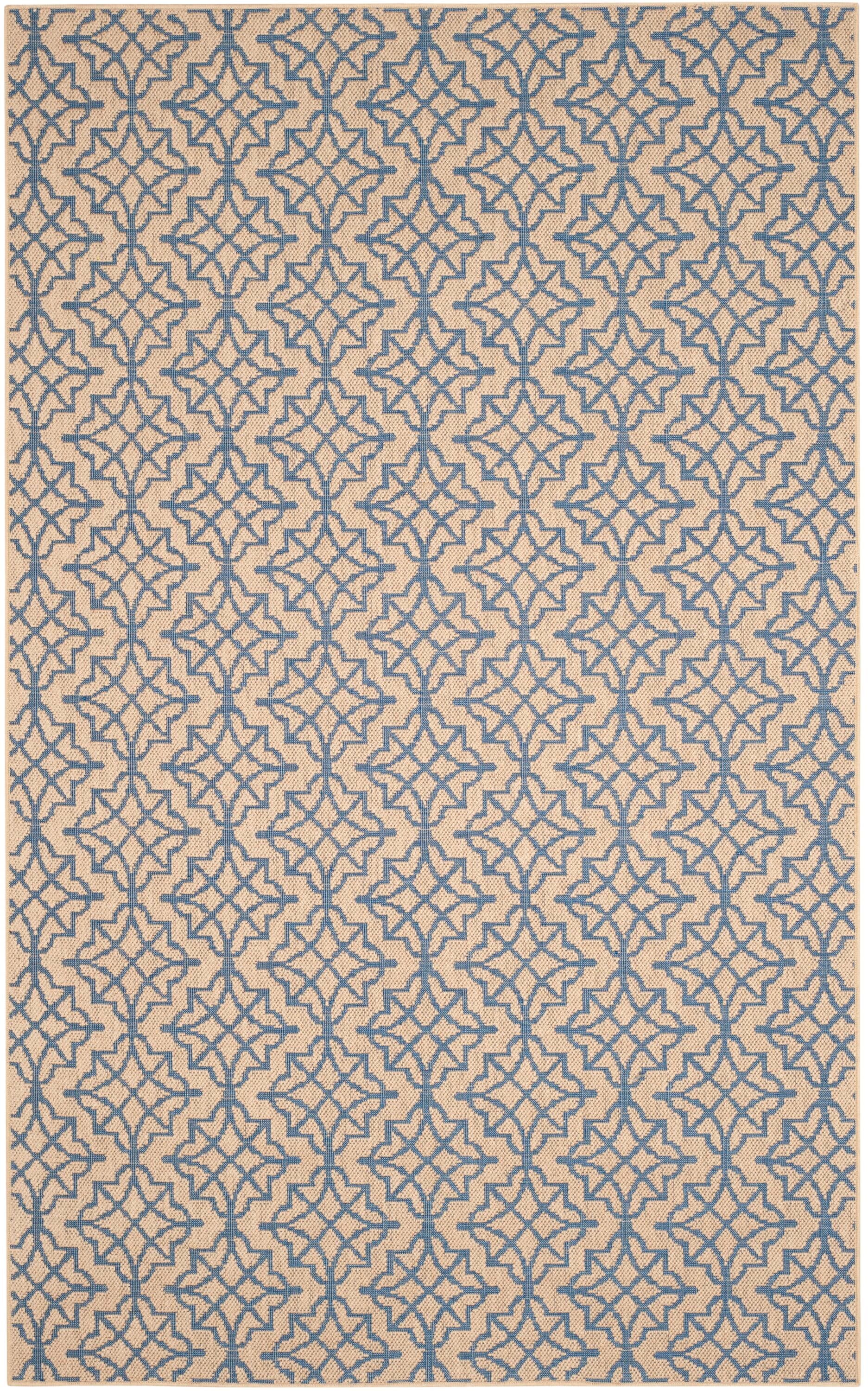 Natural and Blue Geometric Wool Rectangular Area Rug, 3' x 5'