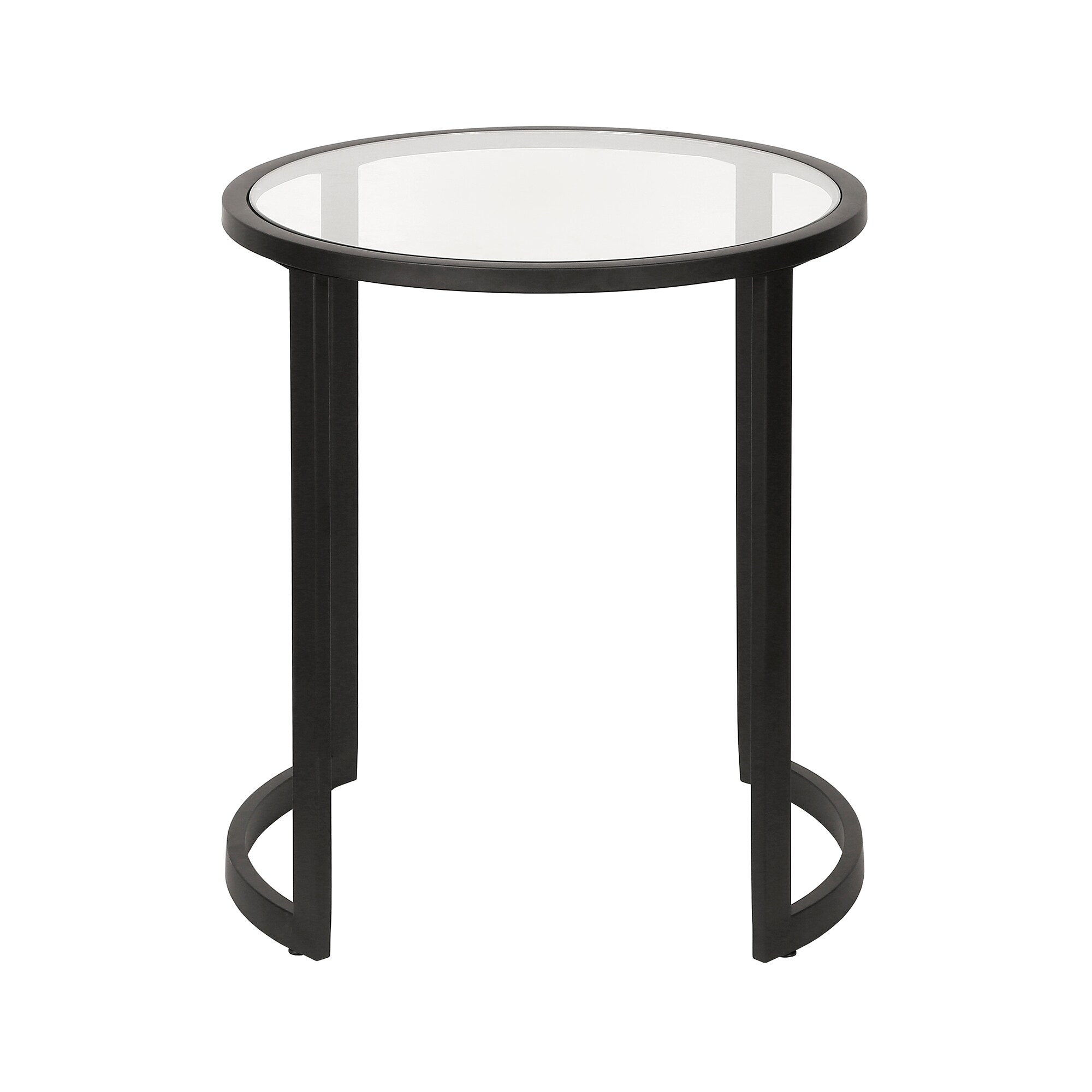 Blackened Bronze Round Metal and Glass Side Table