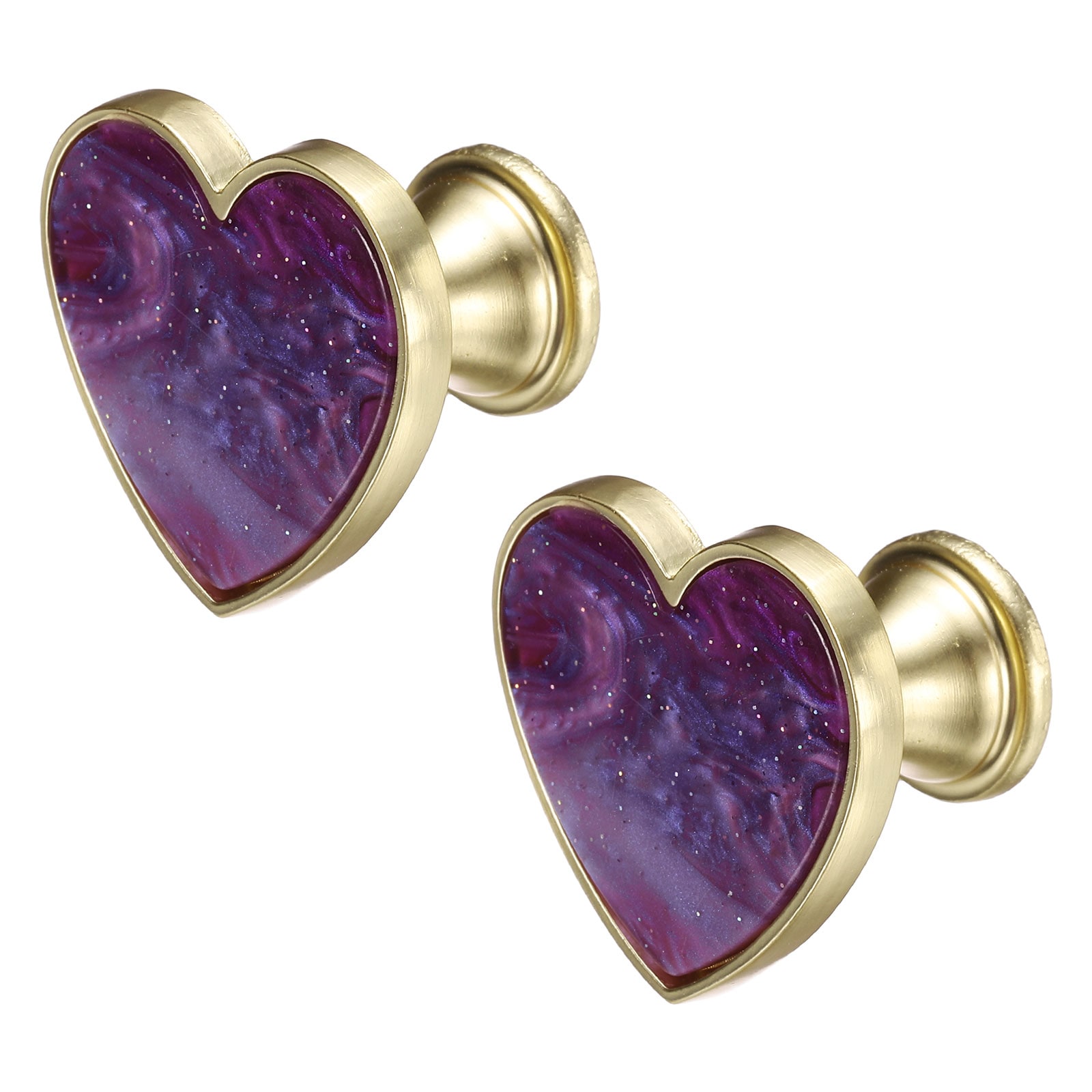 Unique Bargains 2pcs Drawer Knobs Zinc Alloy Decorative Heart-Shaped Pull Handles with Screws for Furniture Dresser Wardrobe Cupboard Purple