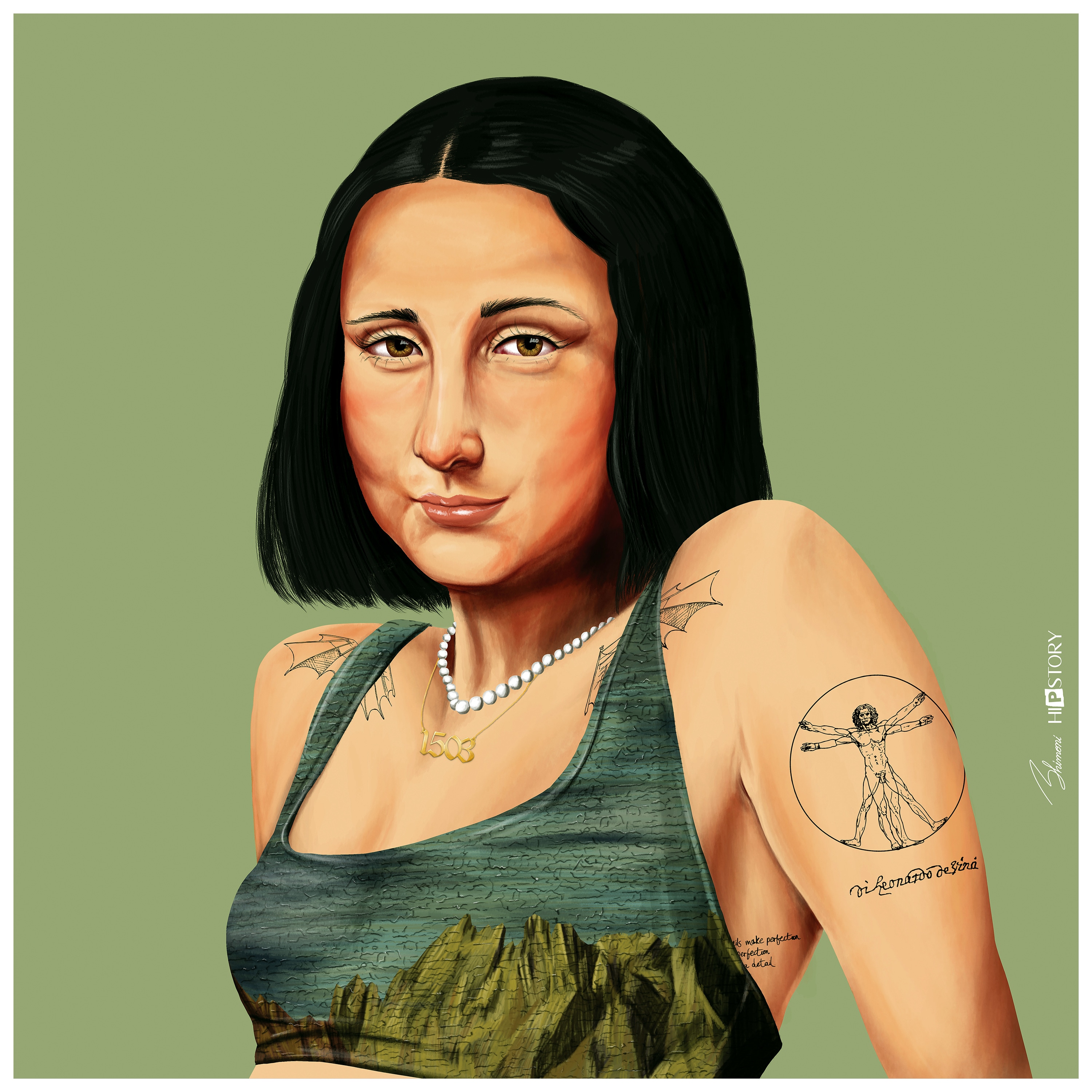 Hip Mona Lisa 24" Green and Glass Modern Wall Art