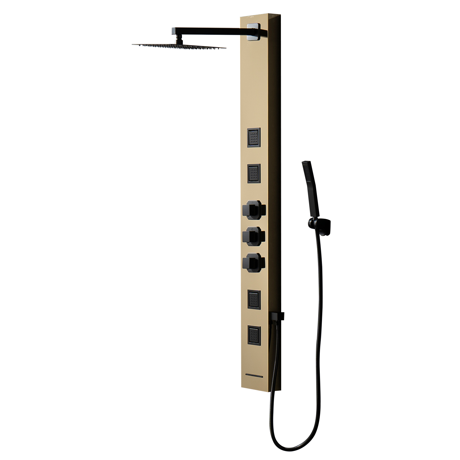 BWE YTP16-BGK Onyx SPA All-in-One Black and Gold 12-in Waterfall Dual Head Shower Tower System with 4-way Diverter ( Ceramic Disc Valve Included )