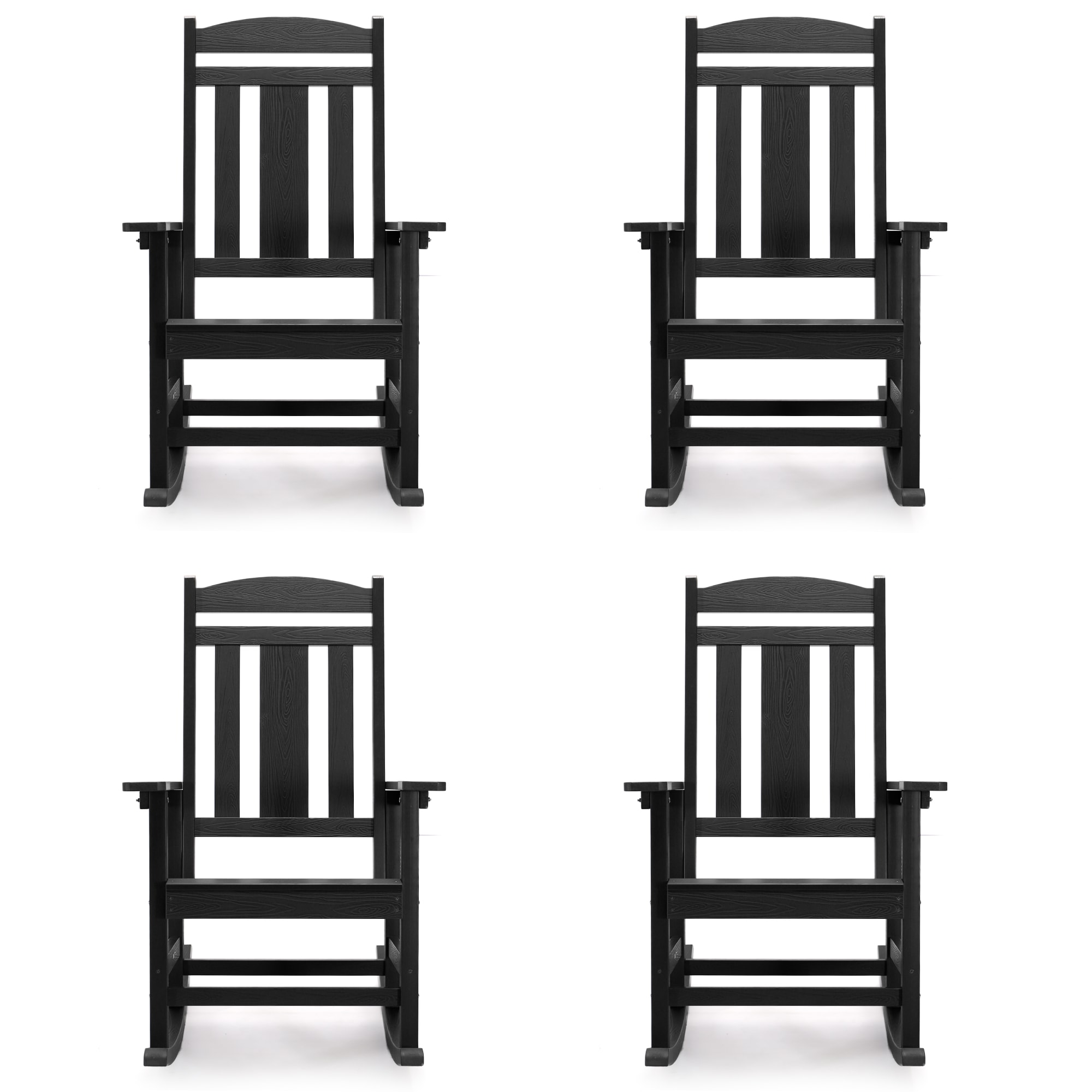 LUE BONA 4JR-002-01LS Set of 4 Black HDPE Frame Rocking Chair with Solid Seat