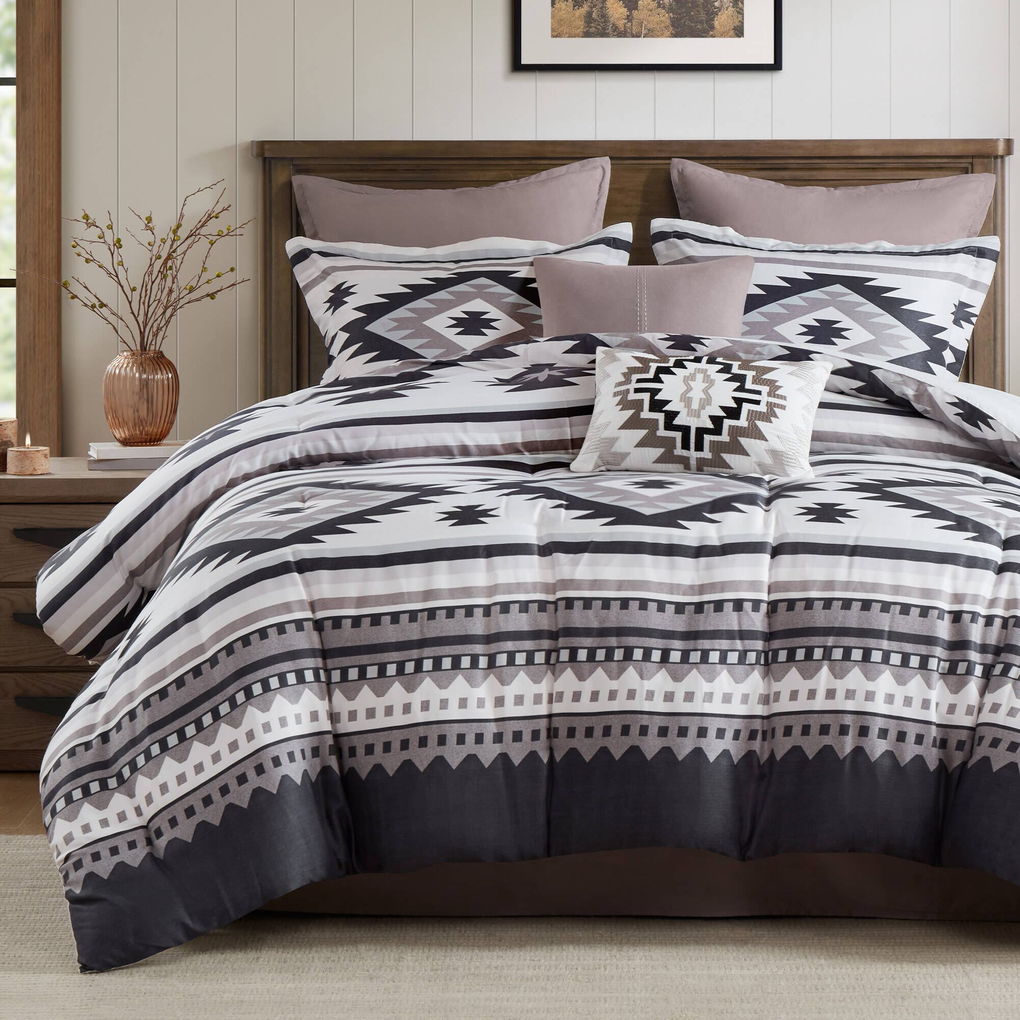 Roomfitters  8Piece Cal King Southwestern Comforter Bedding Set with Bedskirt Shams and Decorative Pillows Multi
