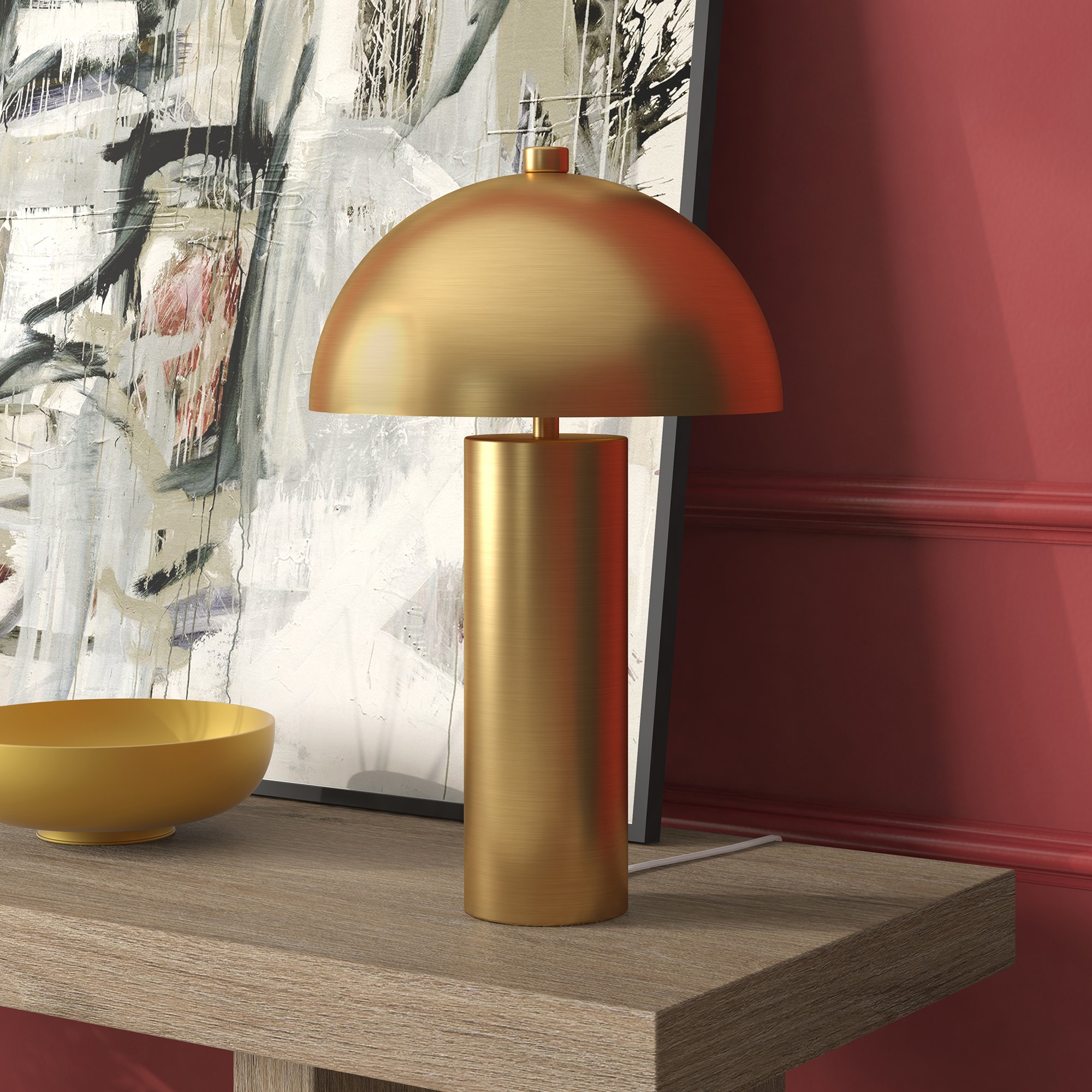 Hailey Home ML2149 York 14.5-in Brass LED Incandescent On/Off switch Table Lamp with Metal Shade