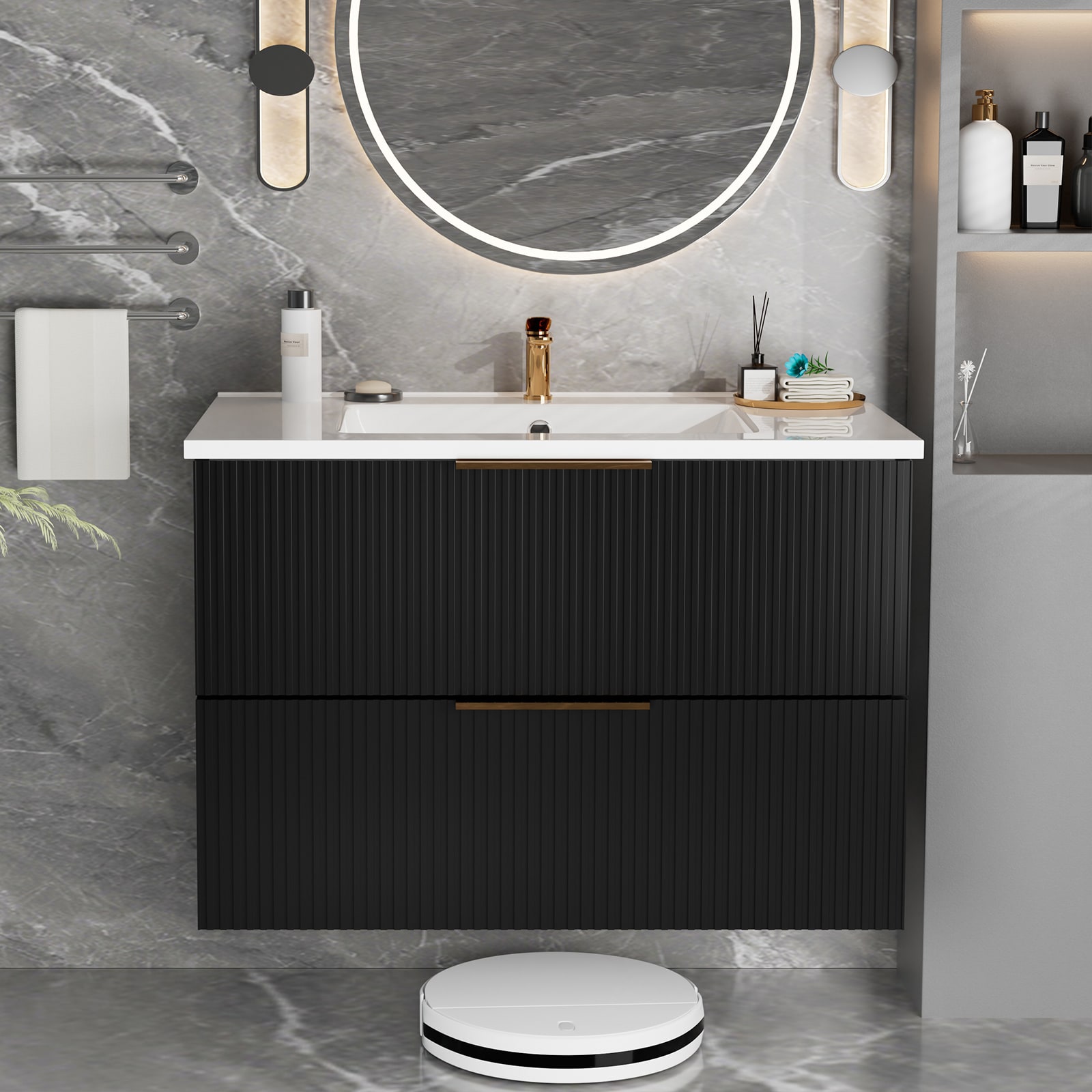 Vynxaria 17.72-in Black Floating Bathroom Vanity with Top #LS0505-W3520974L1