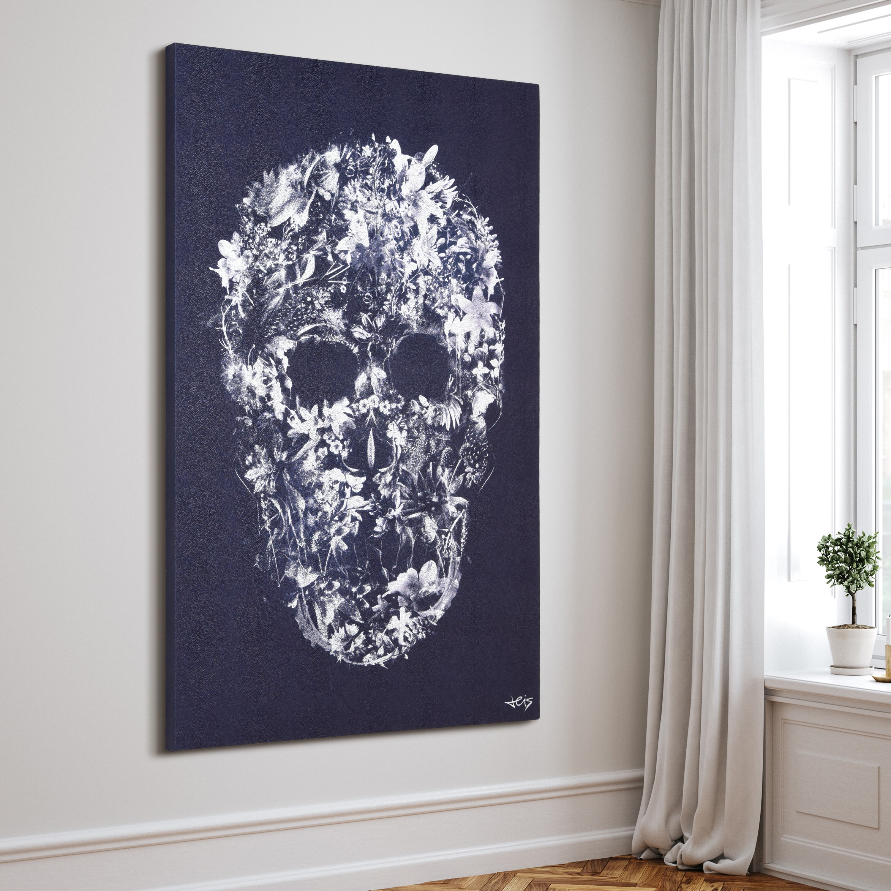 Ethereal Skull Silver Shagreen Wrapped Canvas Wall Art