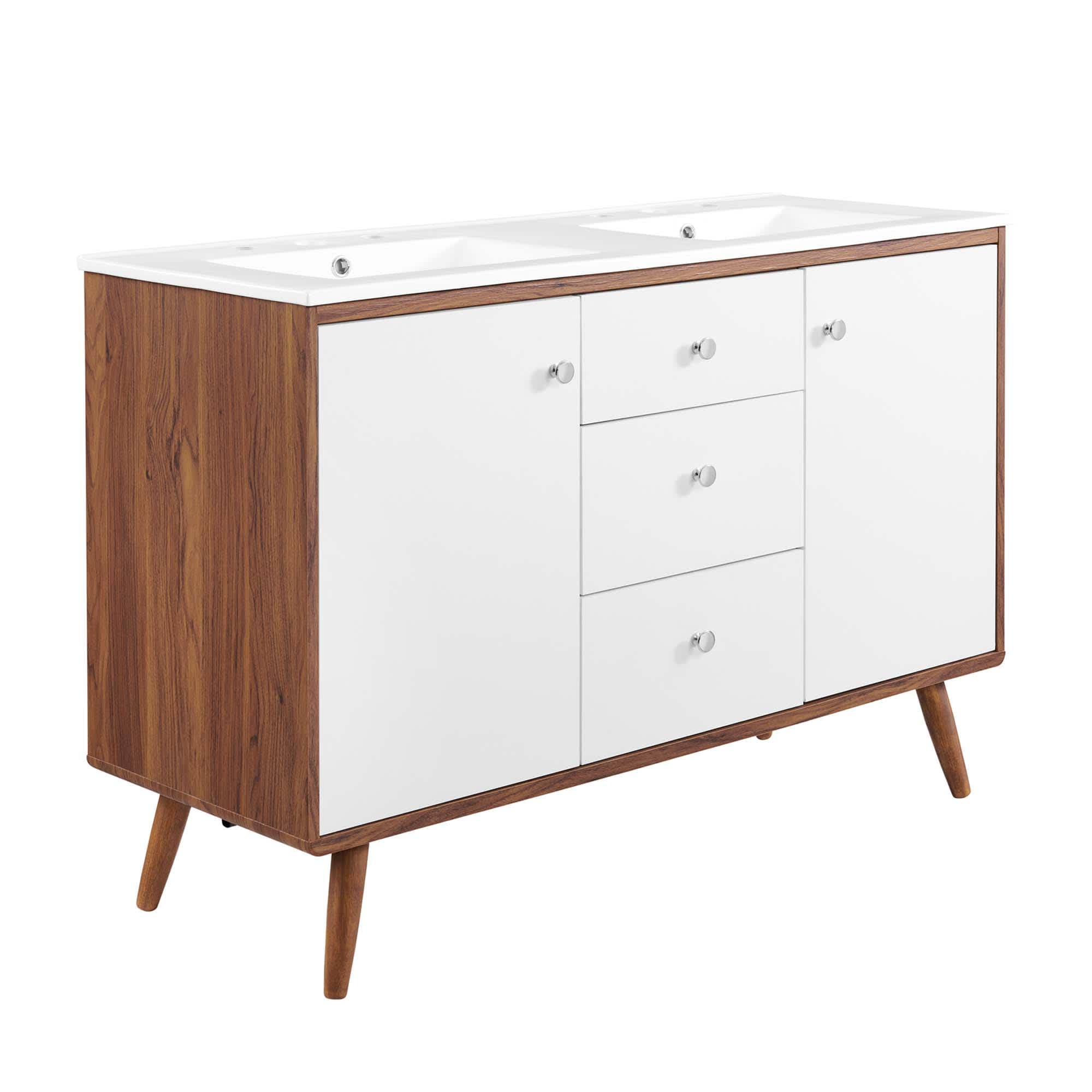 Modway EEI-4440-WAL-WHI Transmit 48 Inch Double Sink Bathroom Vanity in Walnut White