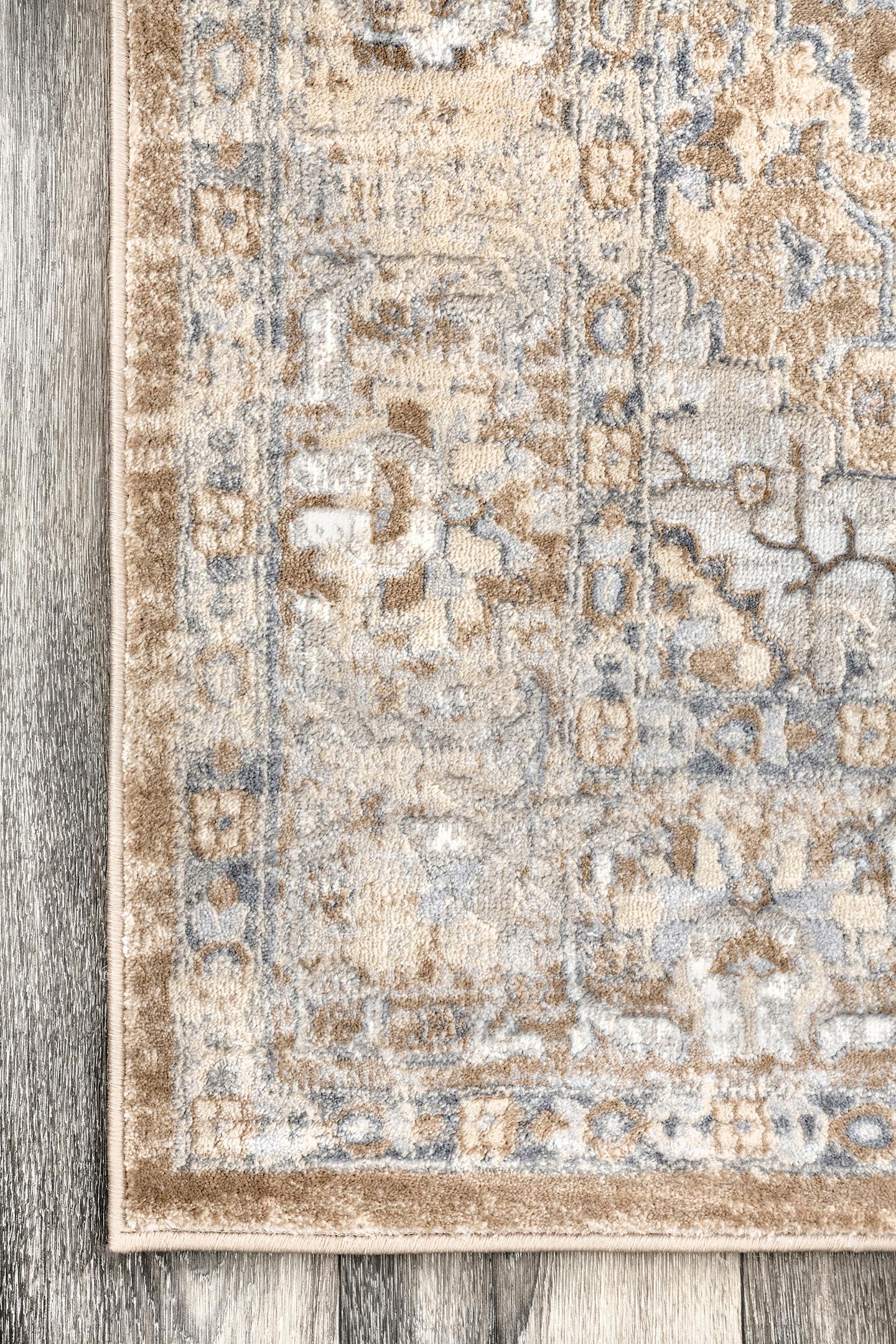 Beige and Gray Synthetic Medallion Rectangular Area Rug