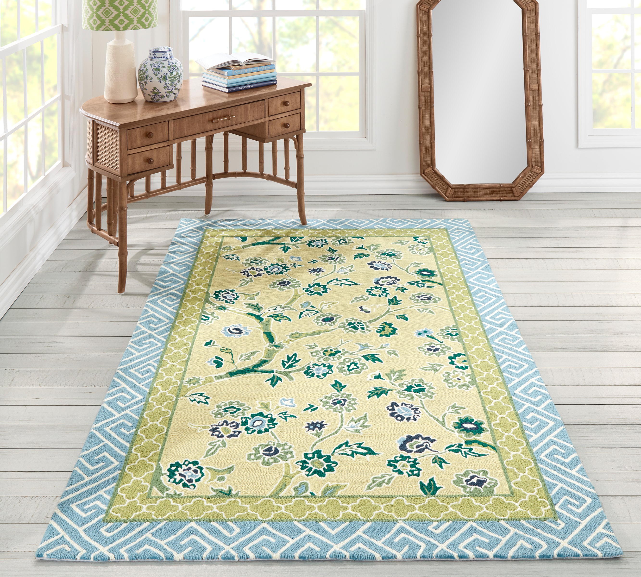 Momeni UNDERUND-5YEL3959 Under A Loggia 4 x 6 (ft) Hooked Polypropylene Yellow Rectangular Indoor/Outdoor Floral/Botanical Coastal Area rug