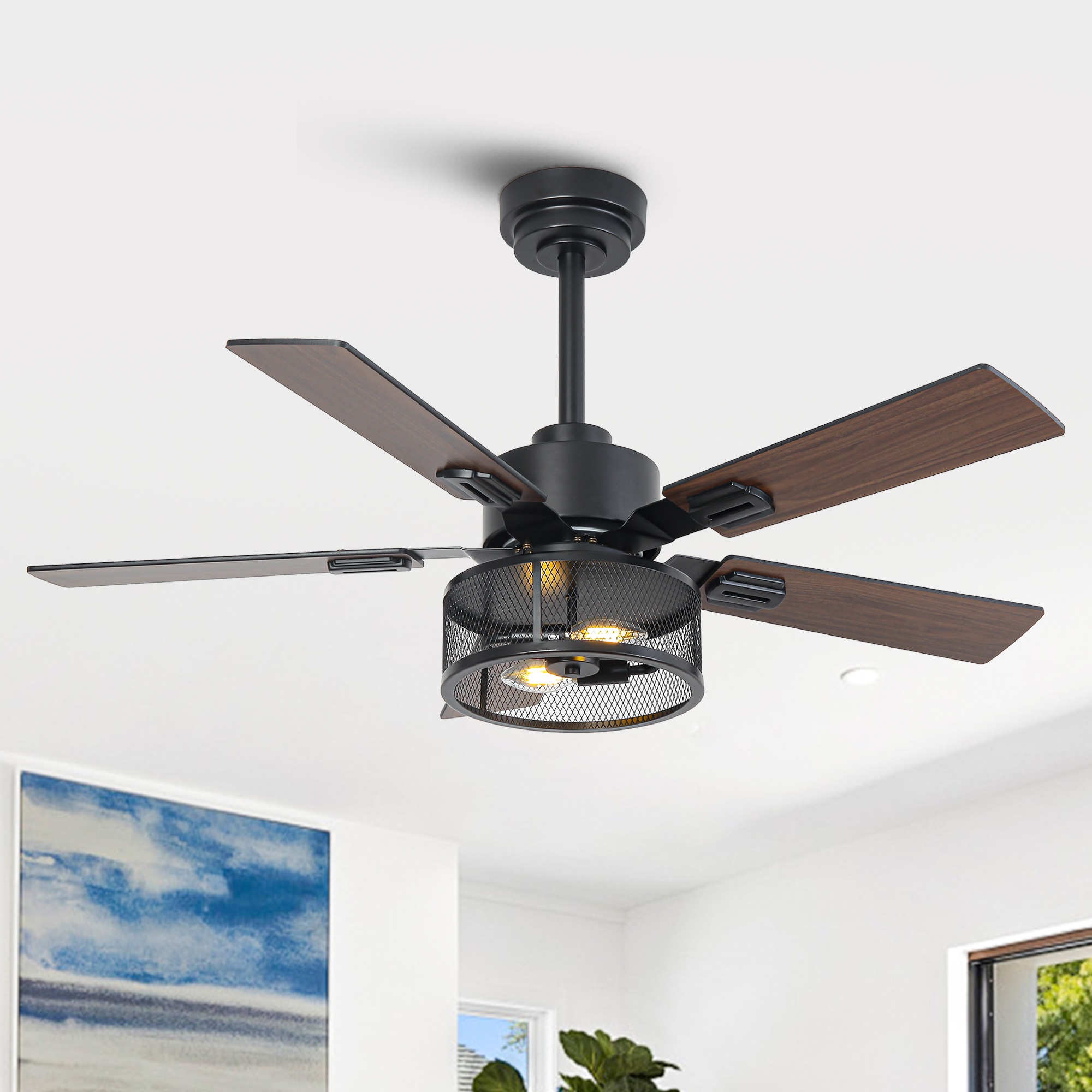 VACZON VZA01A119BK 42-in Integrated LED Matte Black with Matte Blades Ceiling Fan With Light - Remote Included ( 5 -Blade )