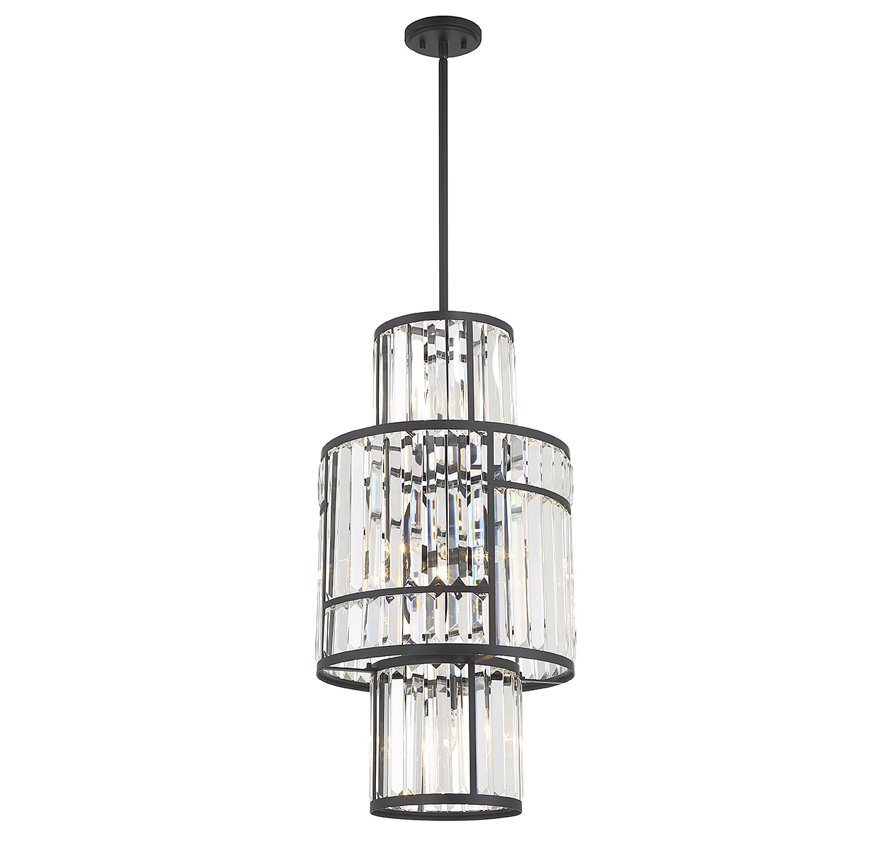 Matte Black Glass Drum 8-Light LED Pendant