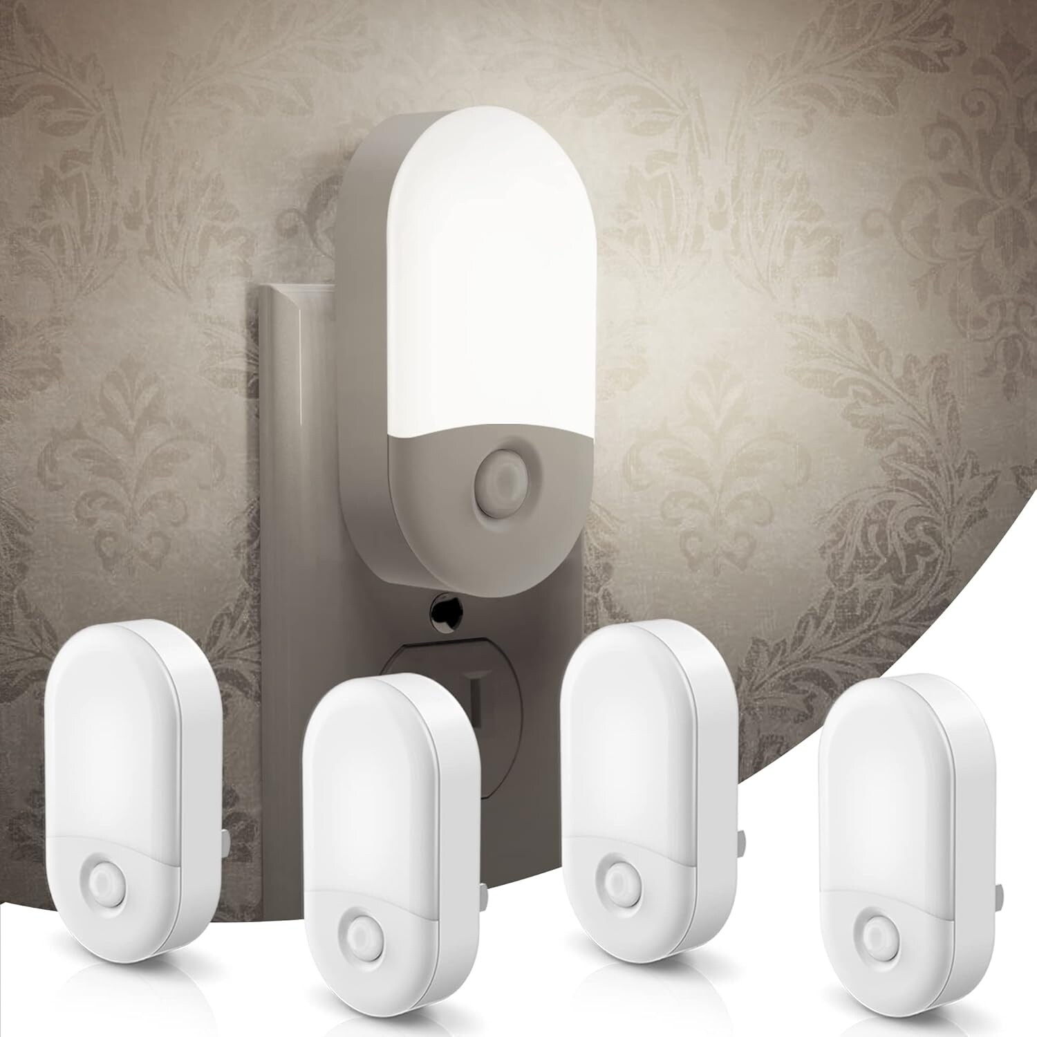 DORESshop LSC-GY03203US-4(N) Daylight White 5000K LED Night Light 4 Pack with Dusk to Dawn Sensor and Adjustable Brightness