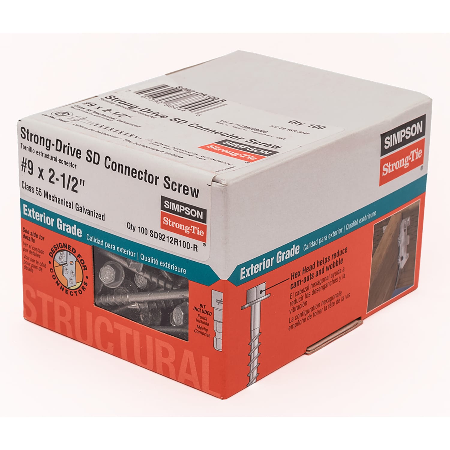 Simpson Strong-Tie #9 x 2-1/2-in Mechanically Galvanized Strong-Drive SD  Exterior Wood Screws (100-Per Box) in the Wood Screws department at