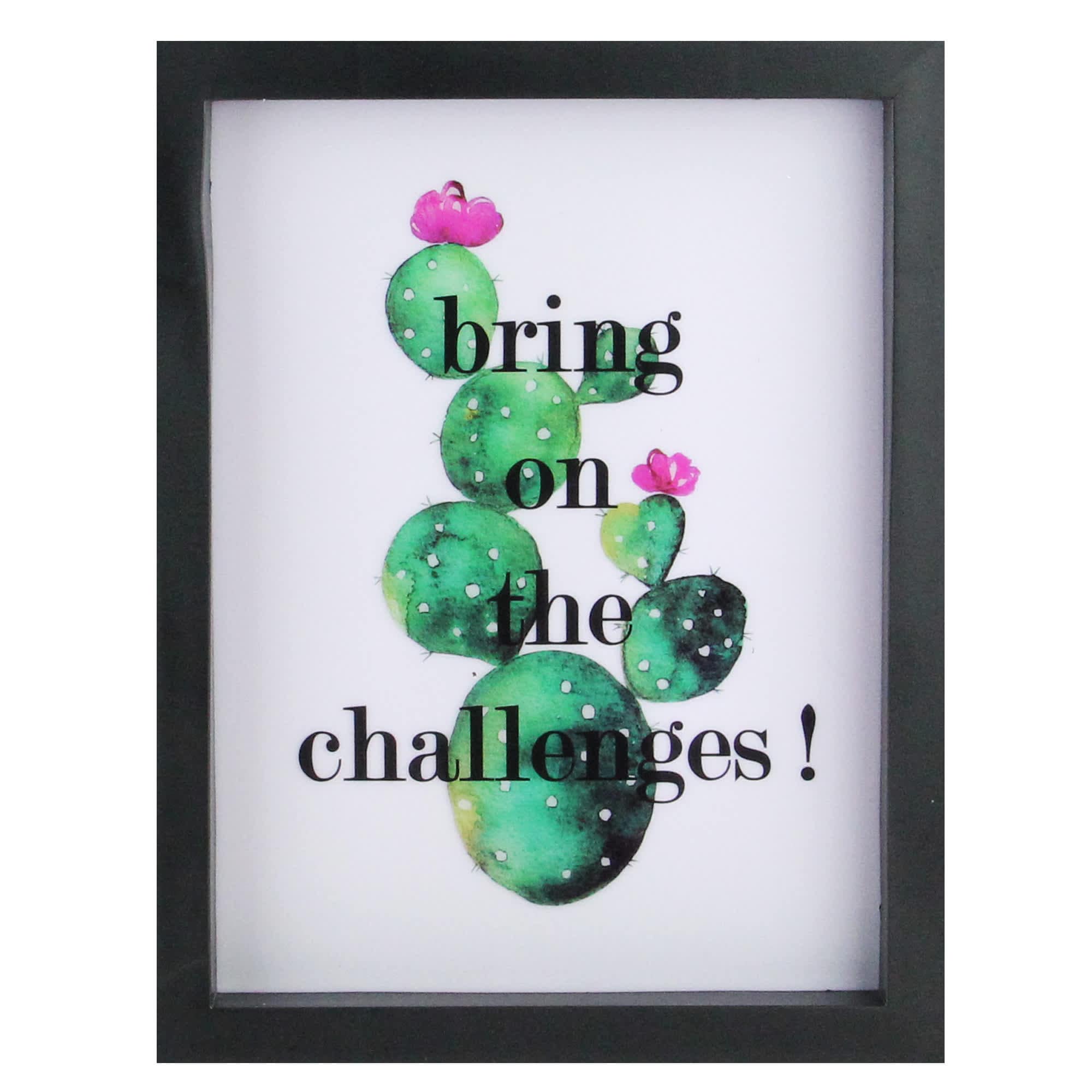 LED Lighted 'Bring on the Challenges' Cactus Framed Light Box 9 inch x 7 inch