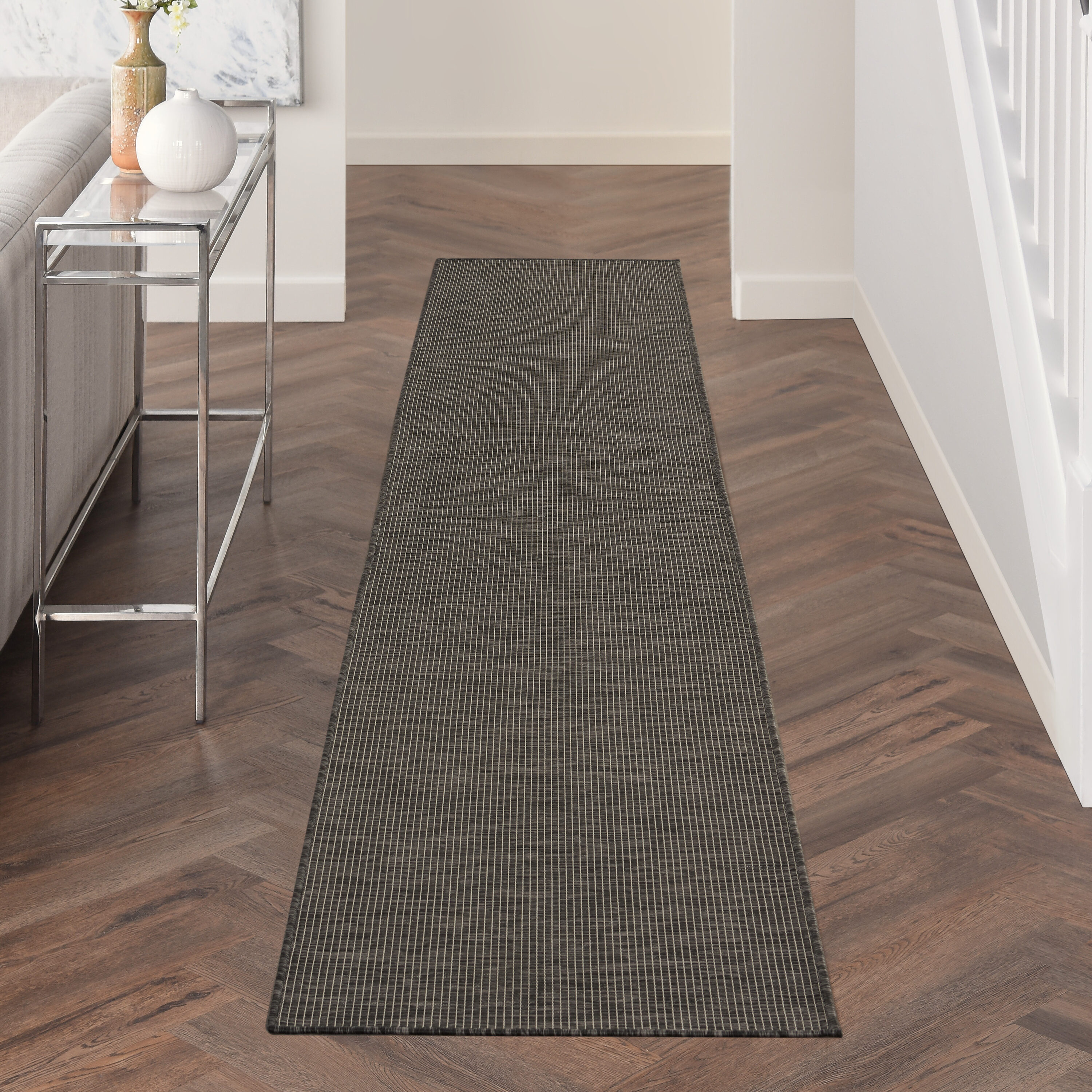 Nourison 99446790859 Positano 2 x 12 (ft) Loomed Polypropylene Charcoal Rectangular Indoor/Outdoor Solid Runner rug