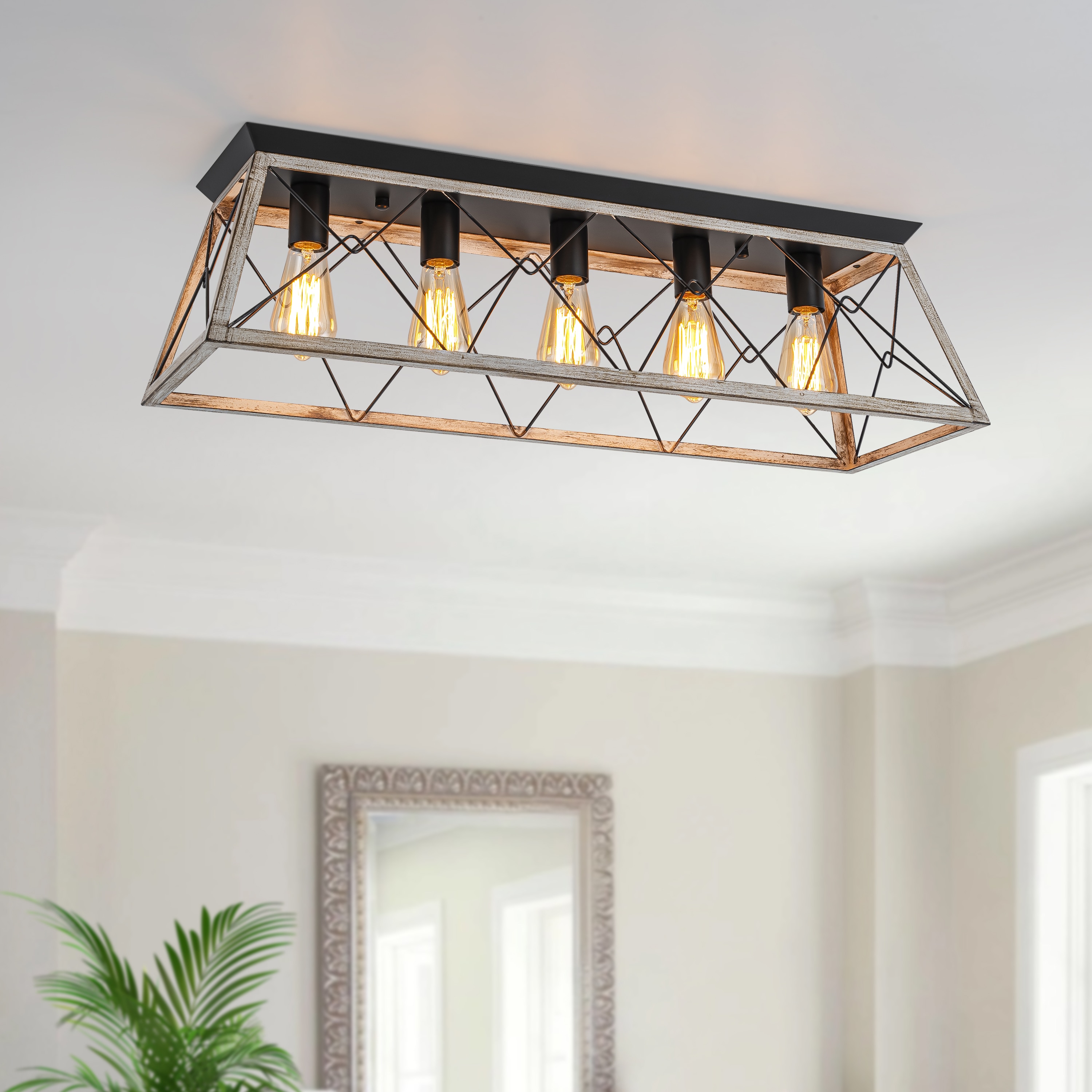 GoYeel 31.5-in White Indoor 5 -Light Flush Mount Light