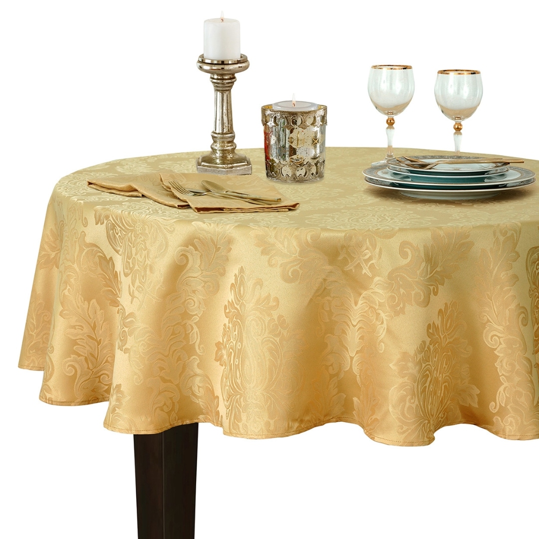 Elrene Home Fashions 026865953497 Barcelona Jacquard Damask 70" Round Indoor Gold Table Cover for 60-in round