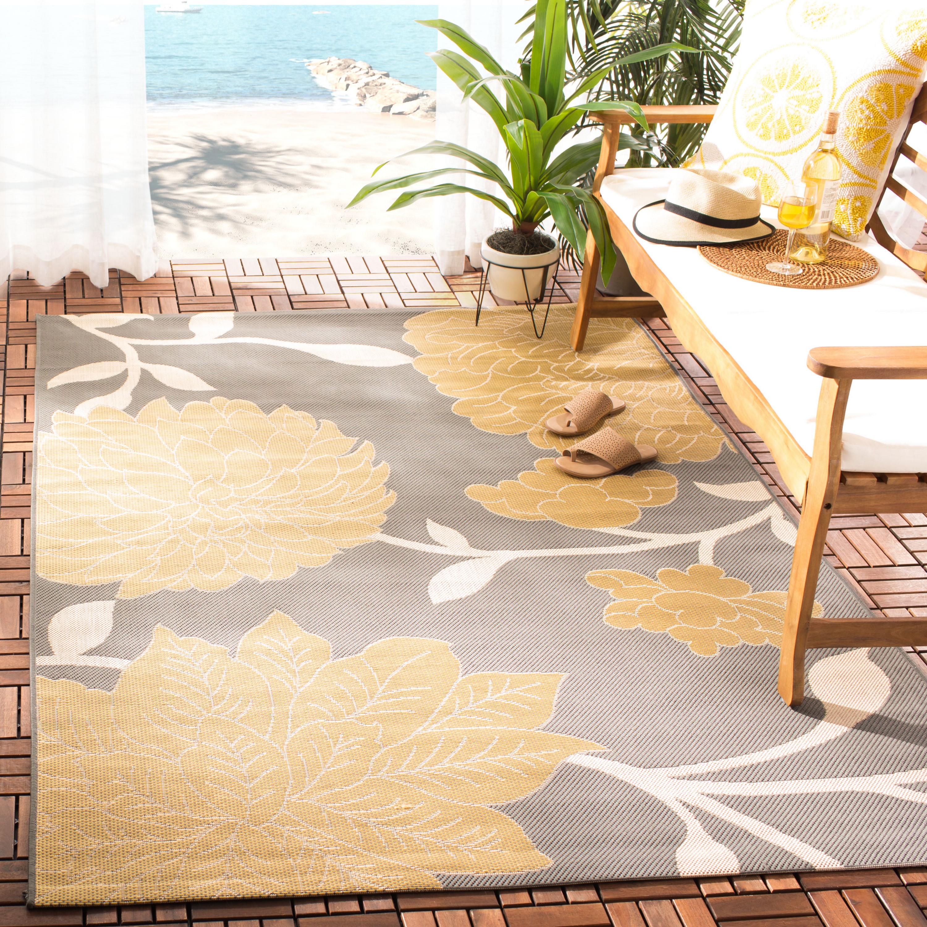 Safavieh CY7321-246A21-5 Courtyard Arras 5 x 8 (ft) Loomed Polypropylene Anthracite/Beige Rectangular Indoor/Outdoor Floral/Botanical Area rug