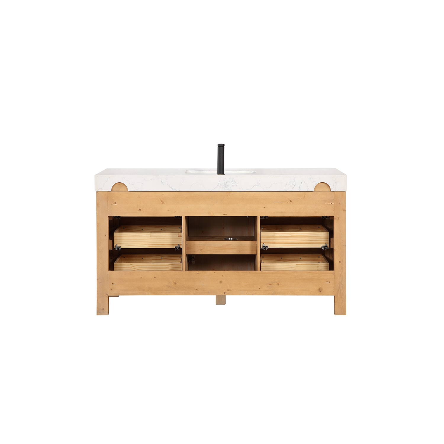 Leon 60" Fir Wood Brown Bathroom Vanity with White Composite Top